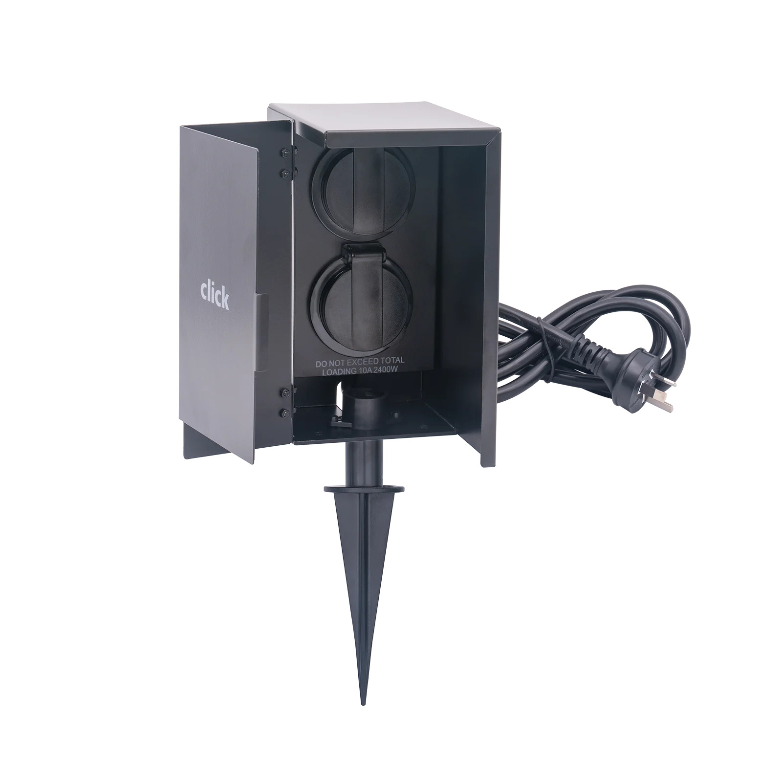 Click Black 2 Outlet Power Garden Socket Tower Workshop Tool