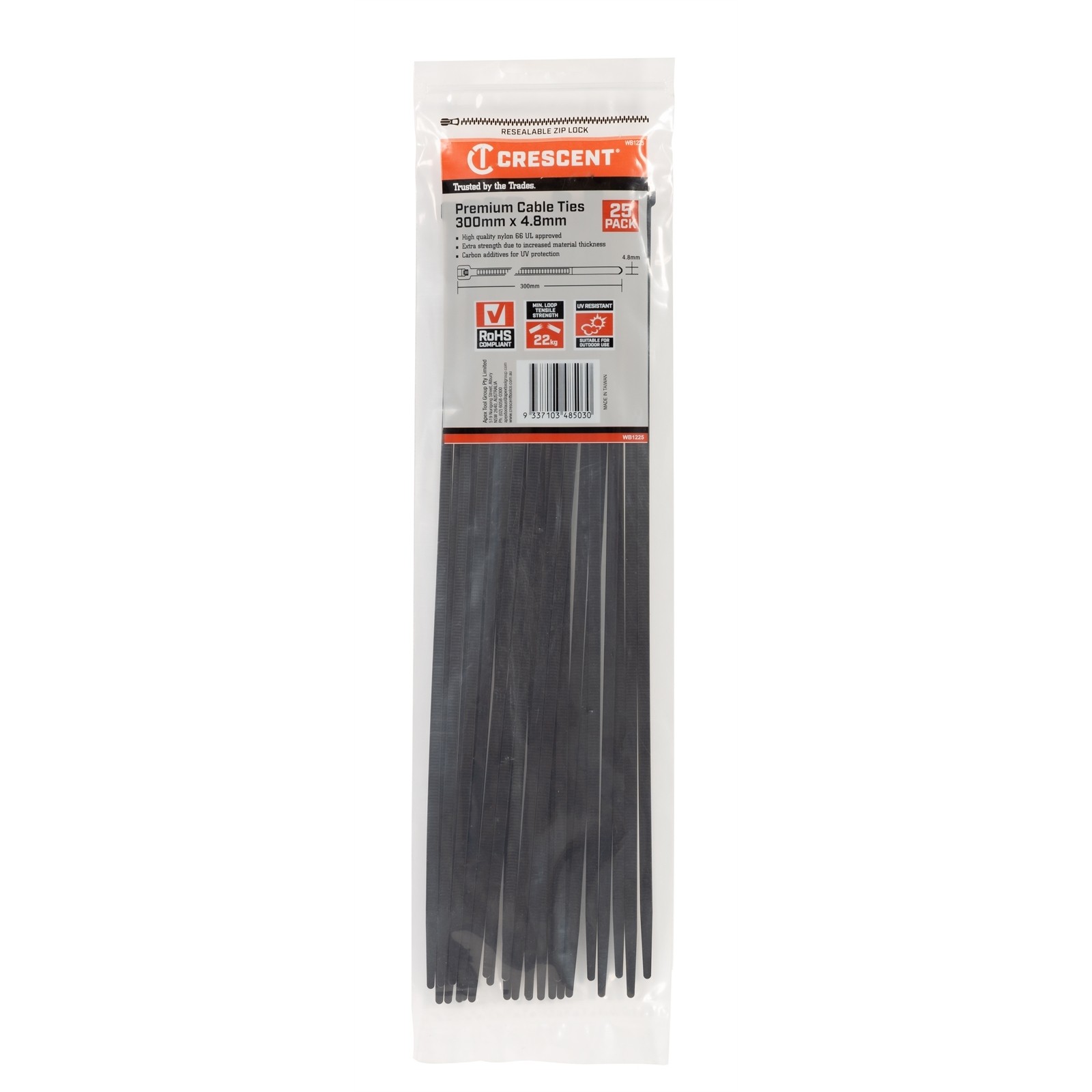Crescent 300mm x 4.8mm Black Cable Ties - 25 pieces Car Wiring Adapter