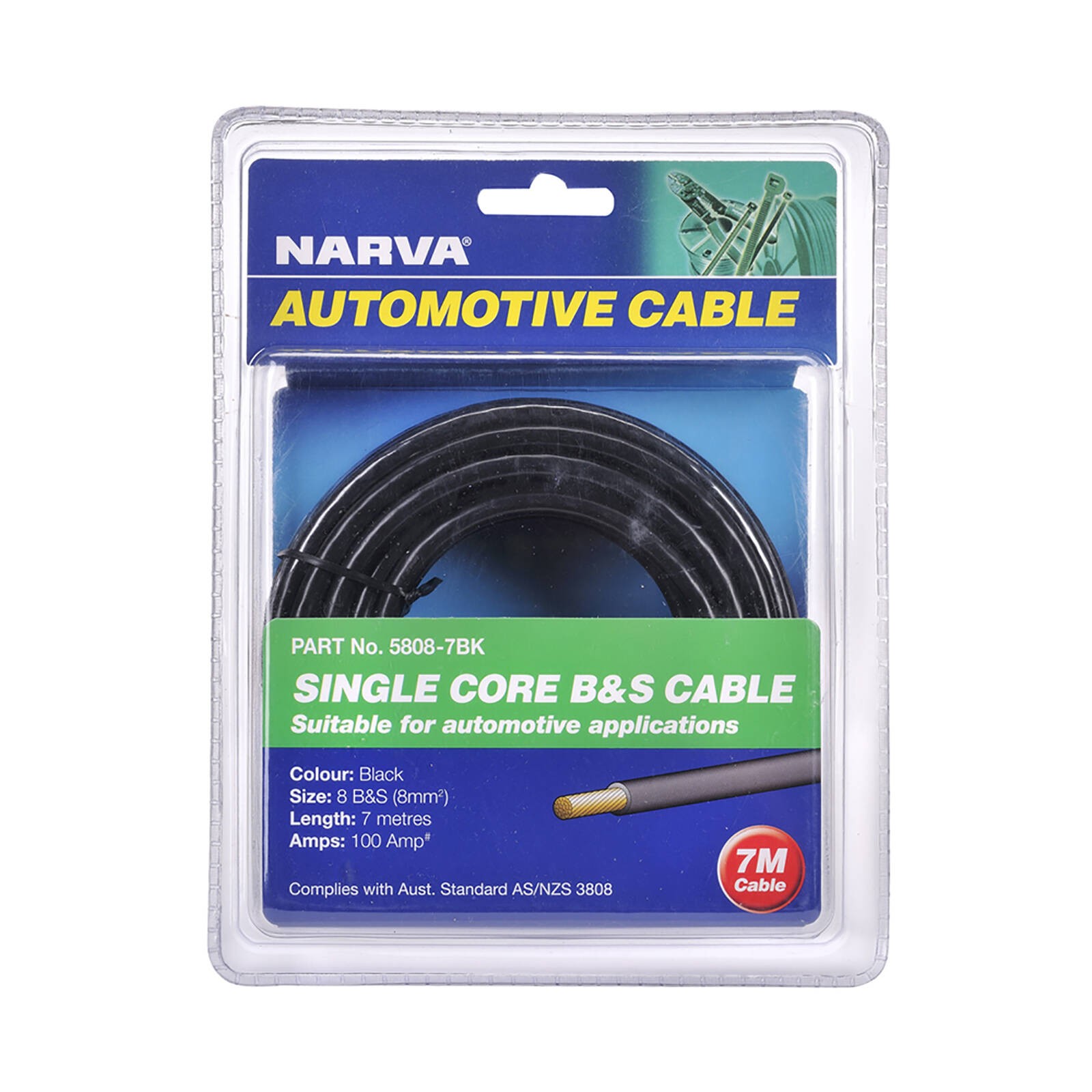 Narva 100A 8B&S Black Single Core Battery & Starter Cable - 7m Car Wiring