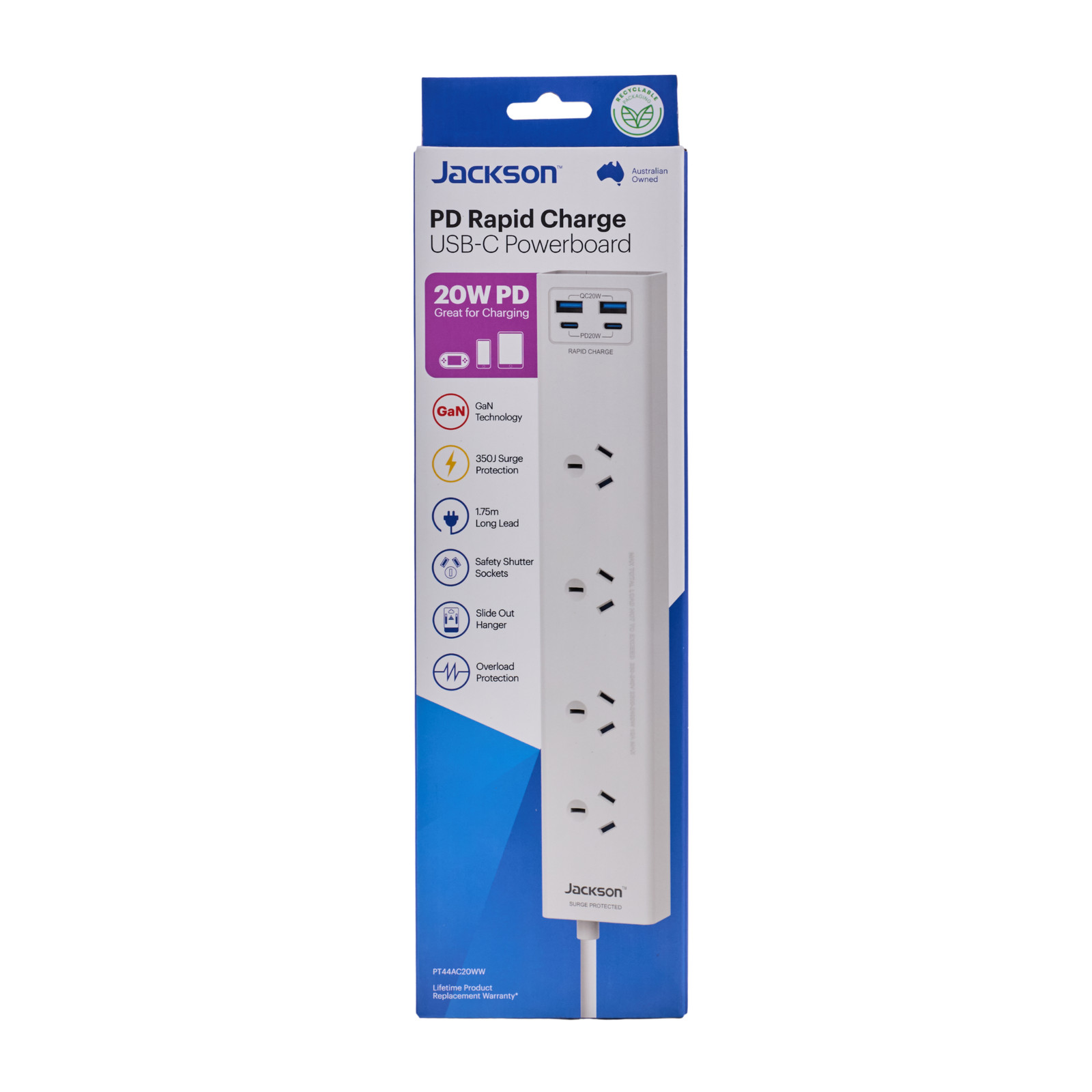 Jackson 4 Outlet Powerboard W USB 2A/2C PD20W White Car Charger