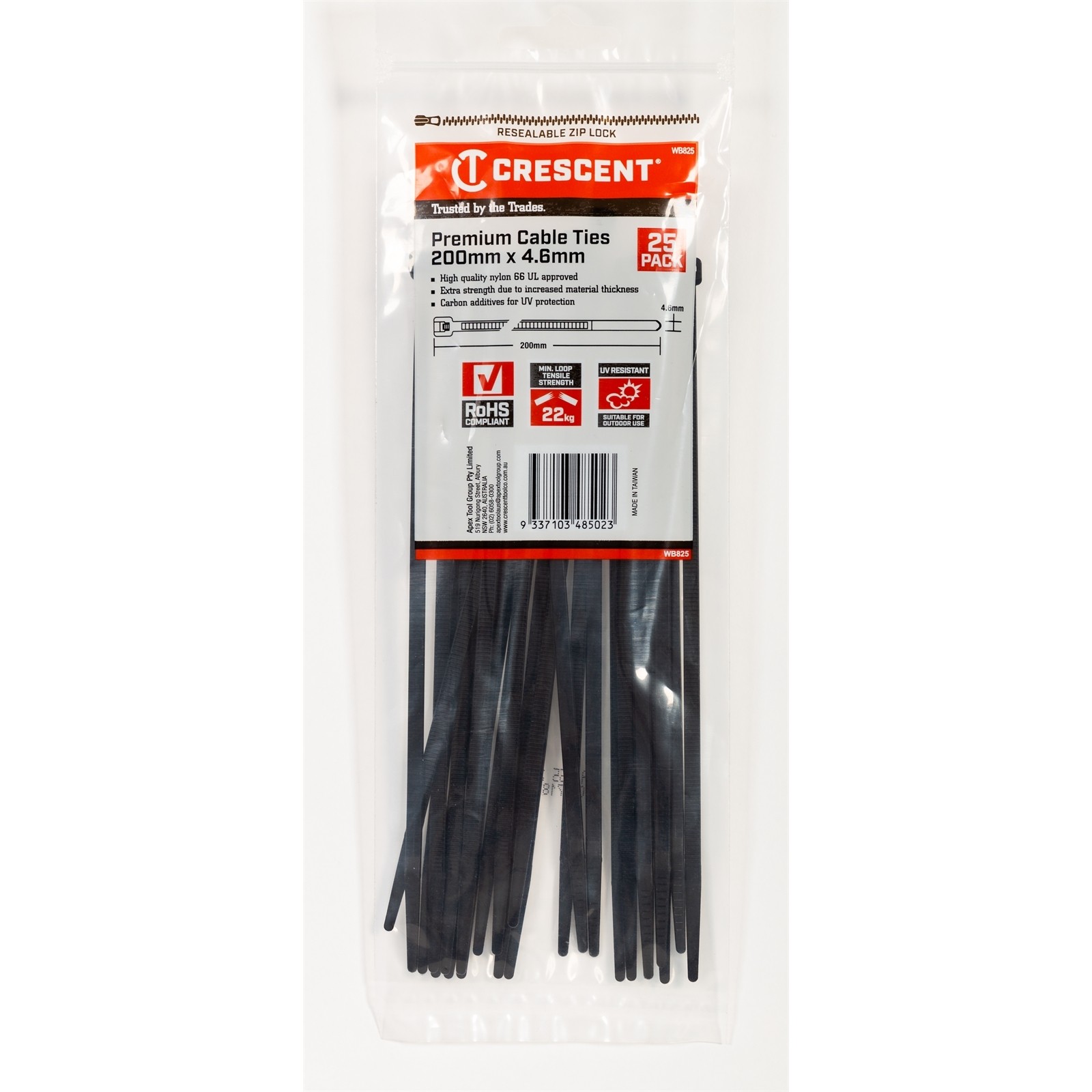 Crescent 200 x 4.6mm Black Cable Ties 4 pcs Car Wiring Adapter