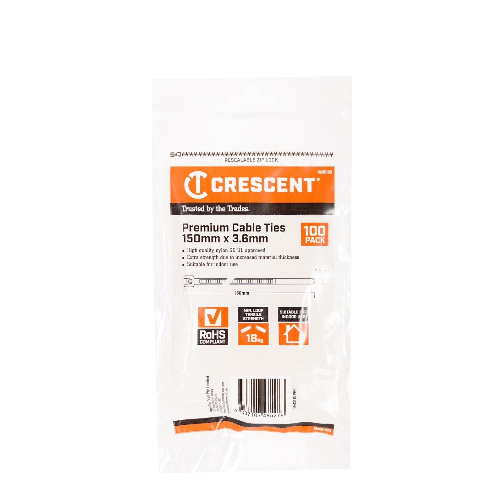 CRESCENT 150 x 3.6mm Natural Cable Ties - 100 pieces Car Wiring Adapter