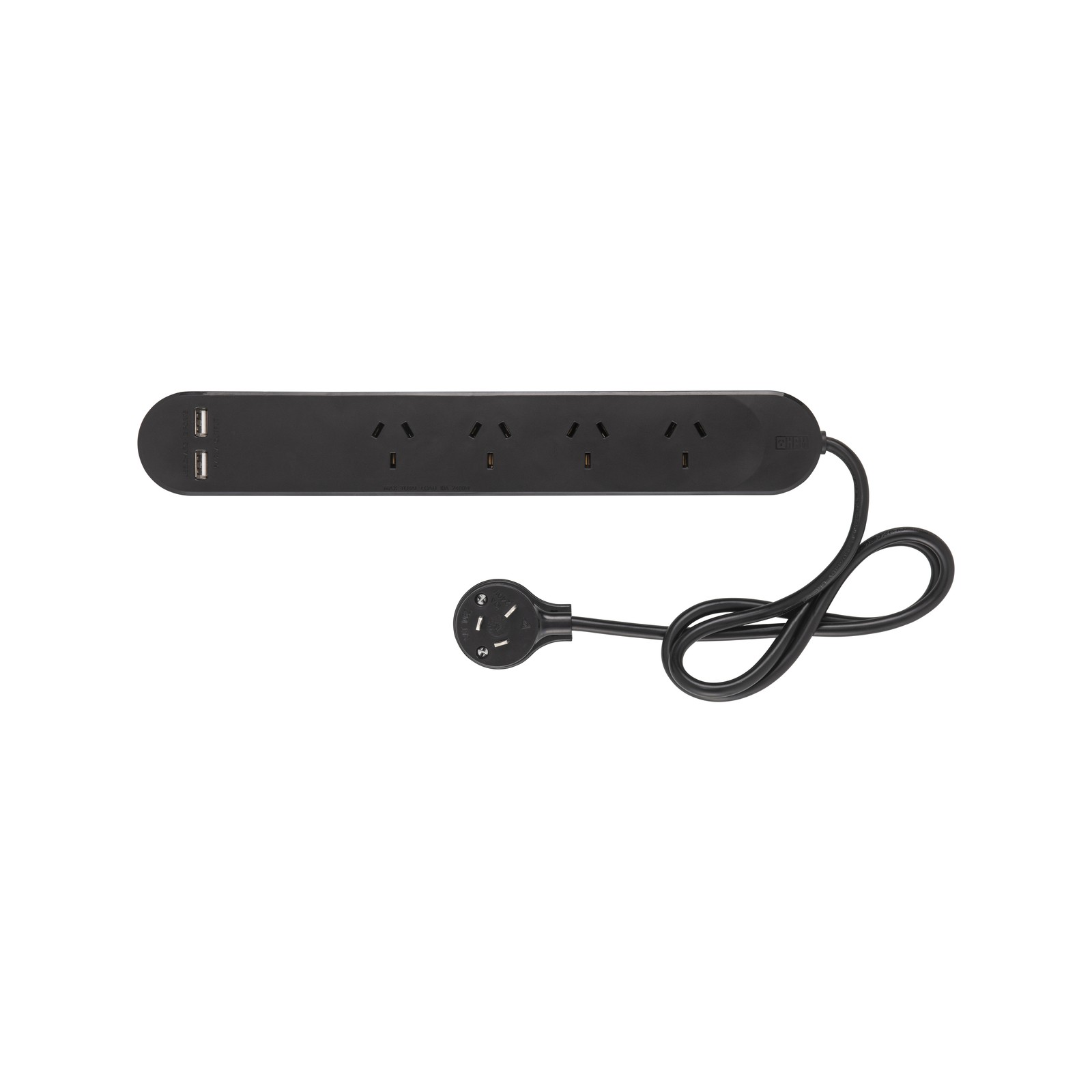 HPM 4 Outlet Black Standard USB Charging Powerboard Car Charger