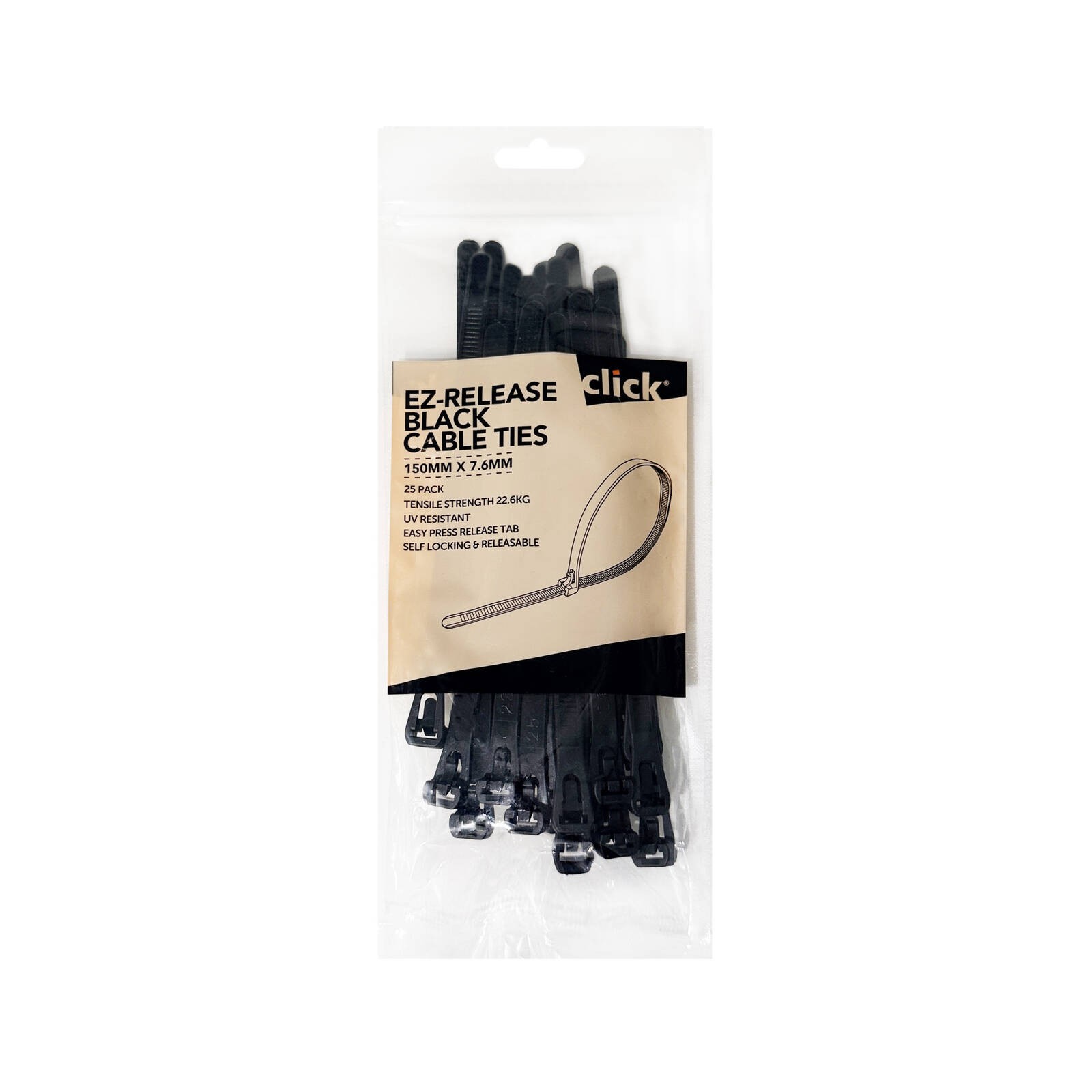 Click 150mm Black EZ-Release Releasable Cable Tie 2 pcs Car Wiring Adapter