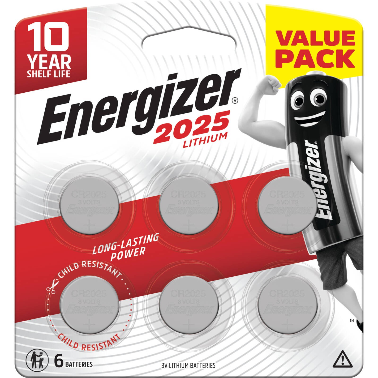 Energizer 2025 Lithium Coin Battery - 6 pieces