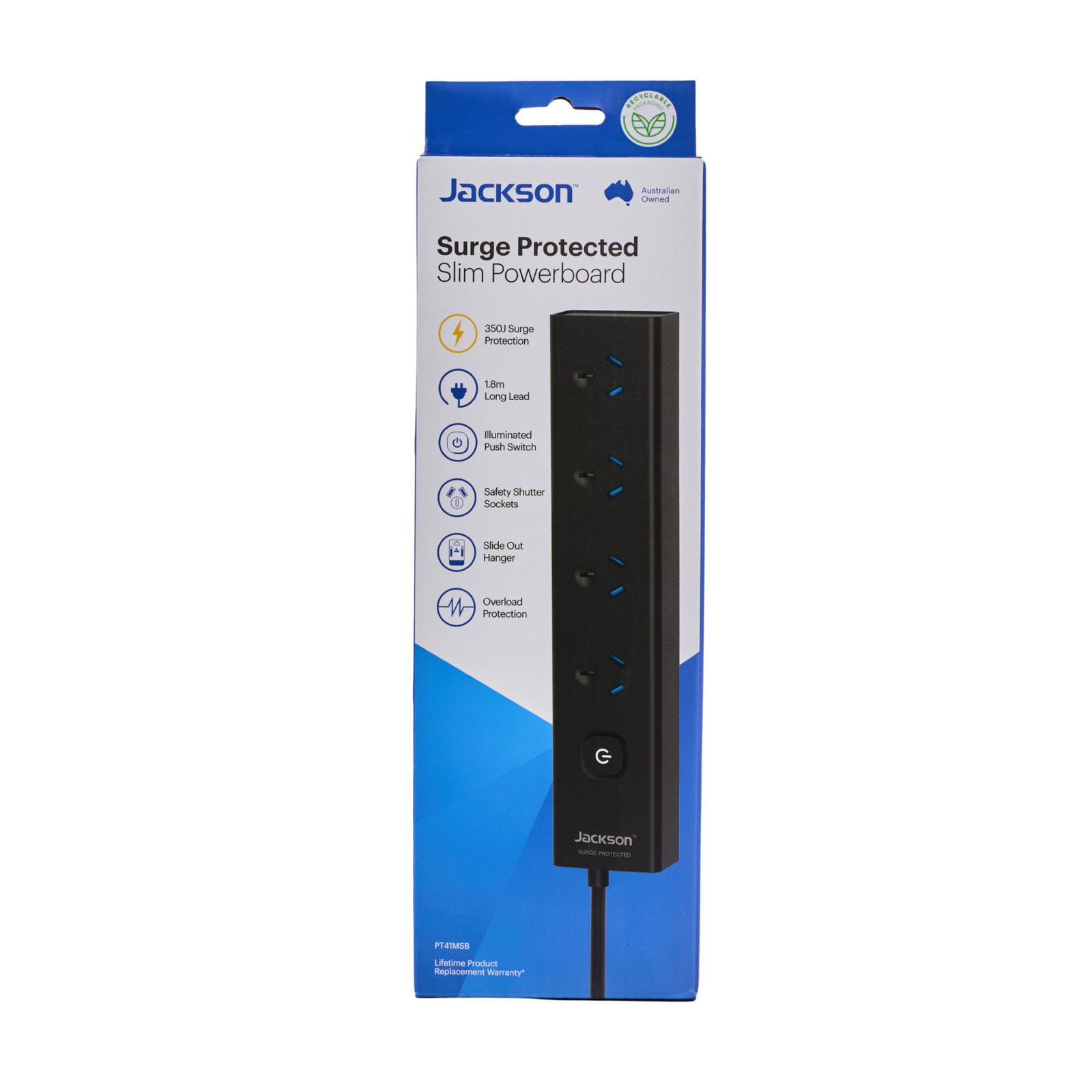 Jackson 4 Outlet Powerboard with Master Switch Black