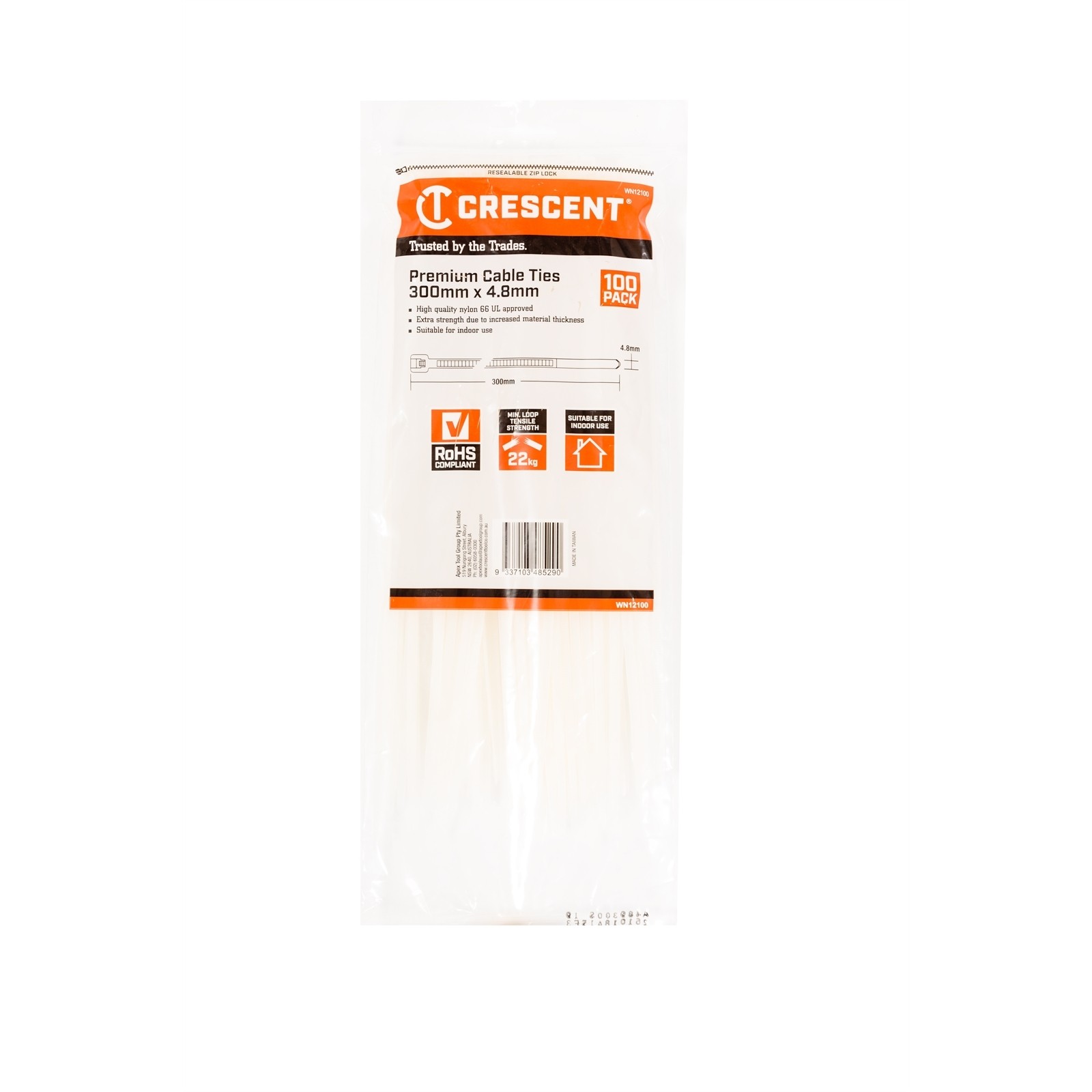 Crescent 300mm x 4.8mm Natural Cable Ties - 100 pieces Car Wiring Adapter