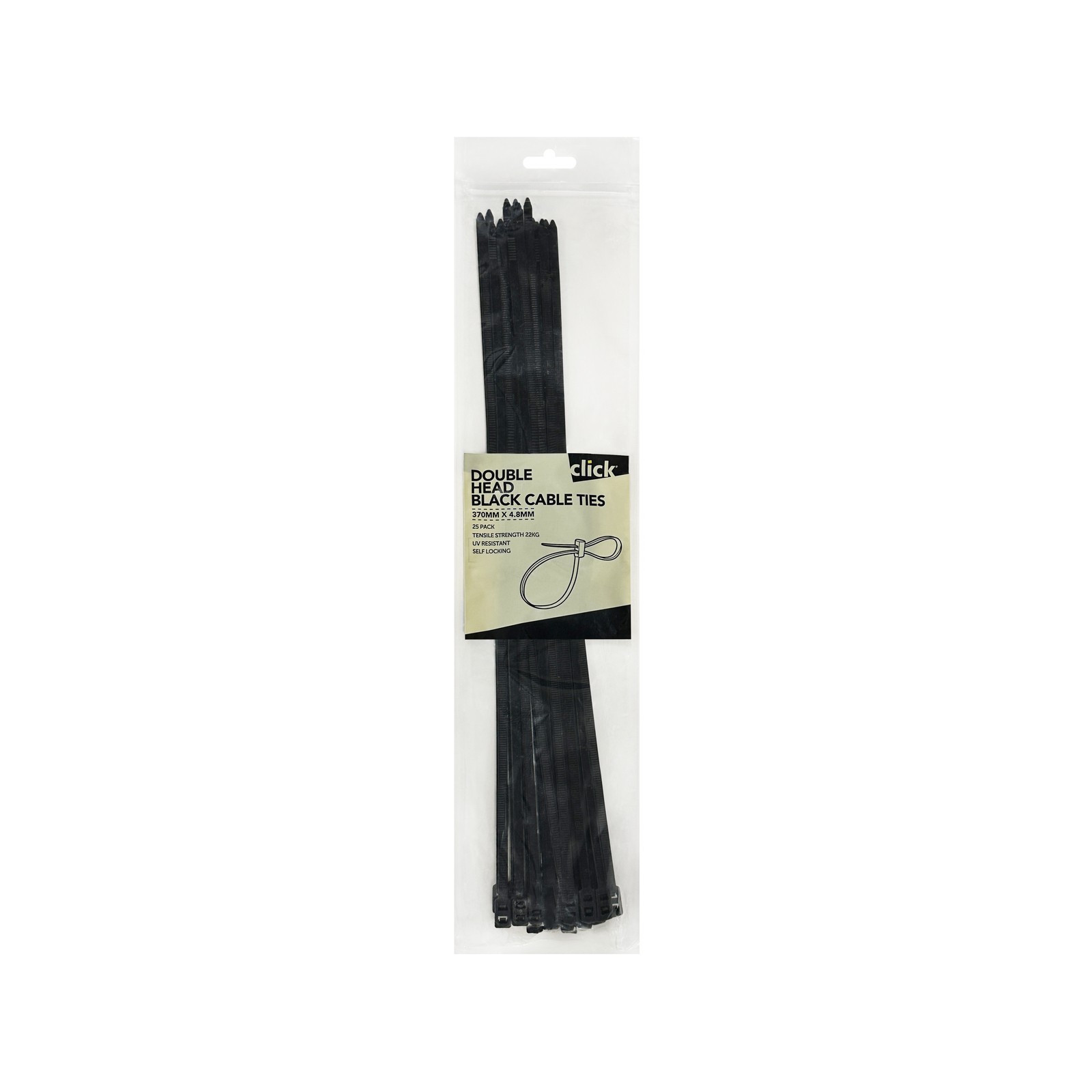 Click 370mm Black Double Headed Cable Tie - 25 pieces Car Wiring Adapter