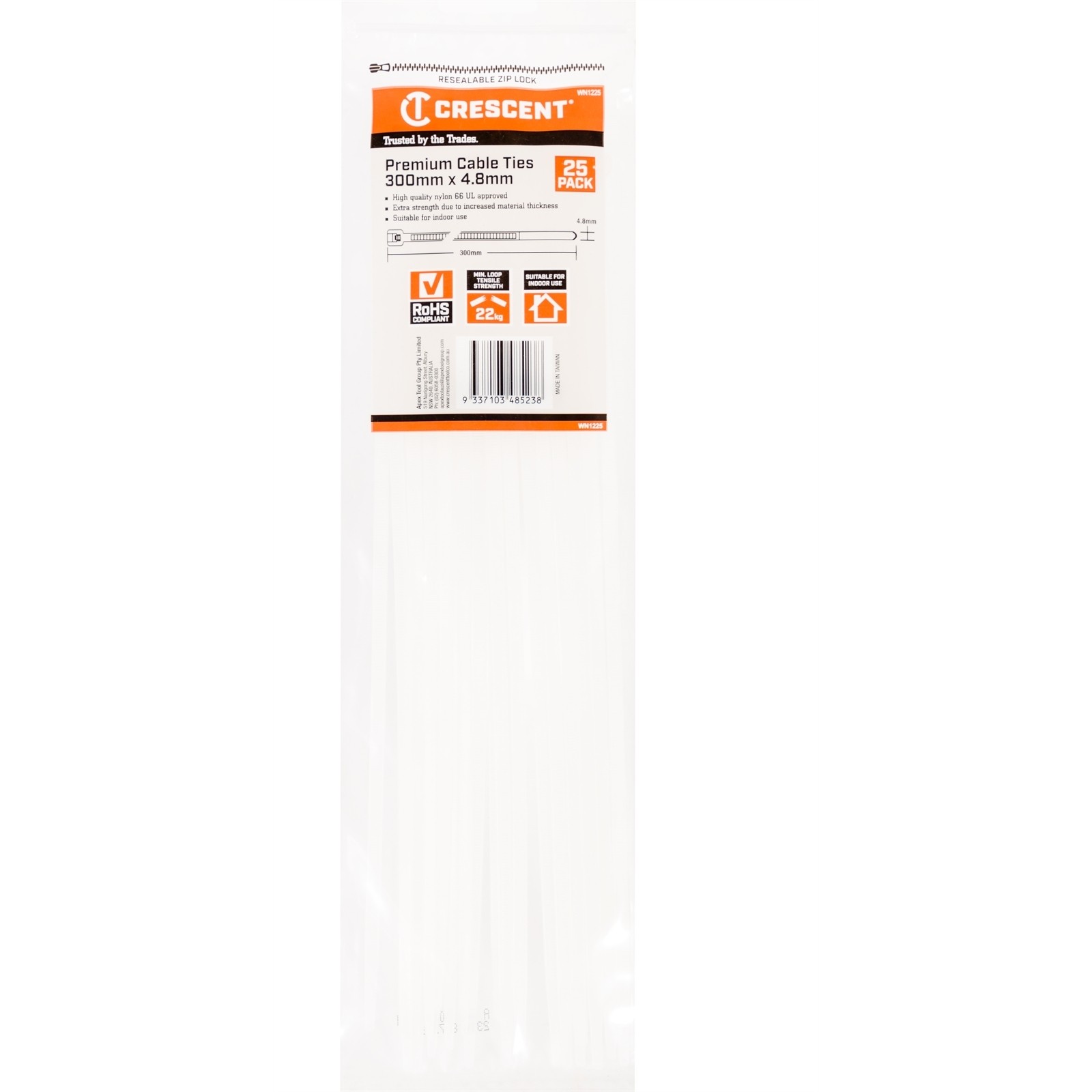 Crescent 300 x 4.8mm Natural Cable Ties 2 pcs Car Wiring Adapter