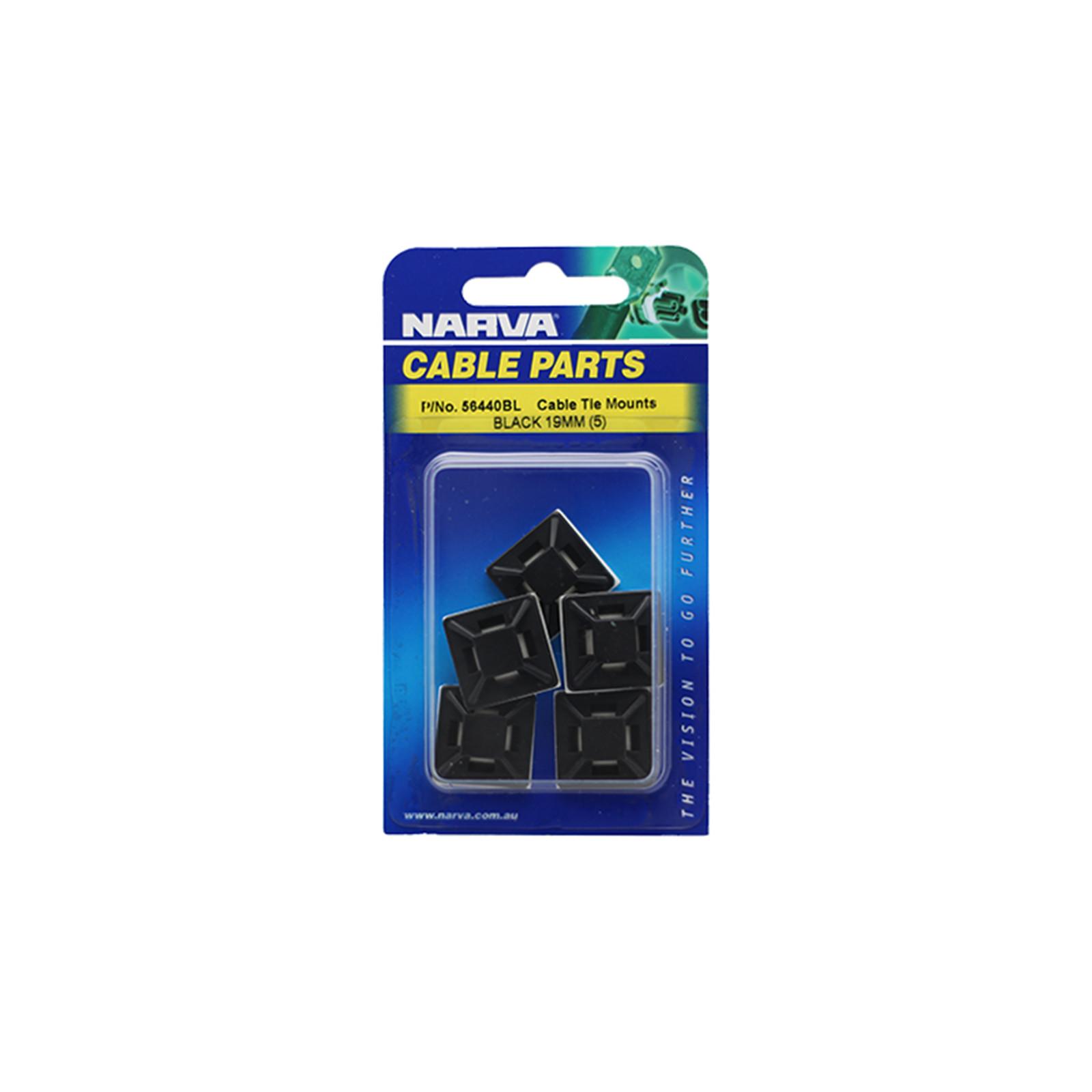 Narva 19 x 19mm Black UV Weather Resistant Cable Tie Mount - 5 Pack(2) Adapter