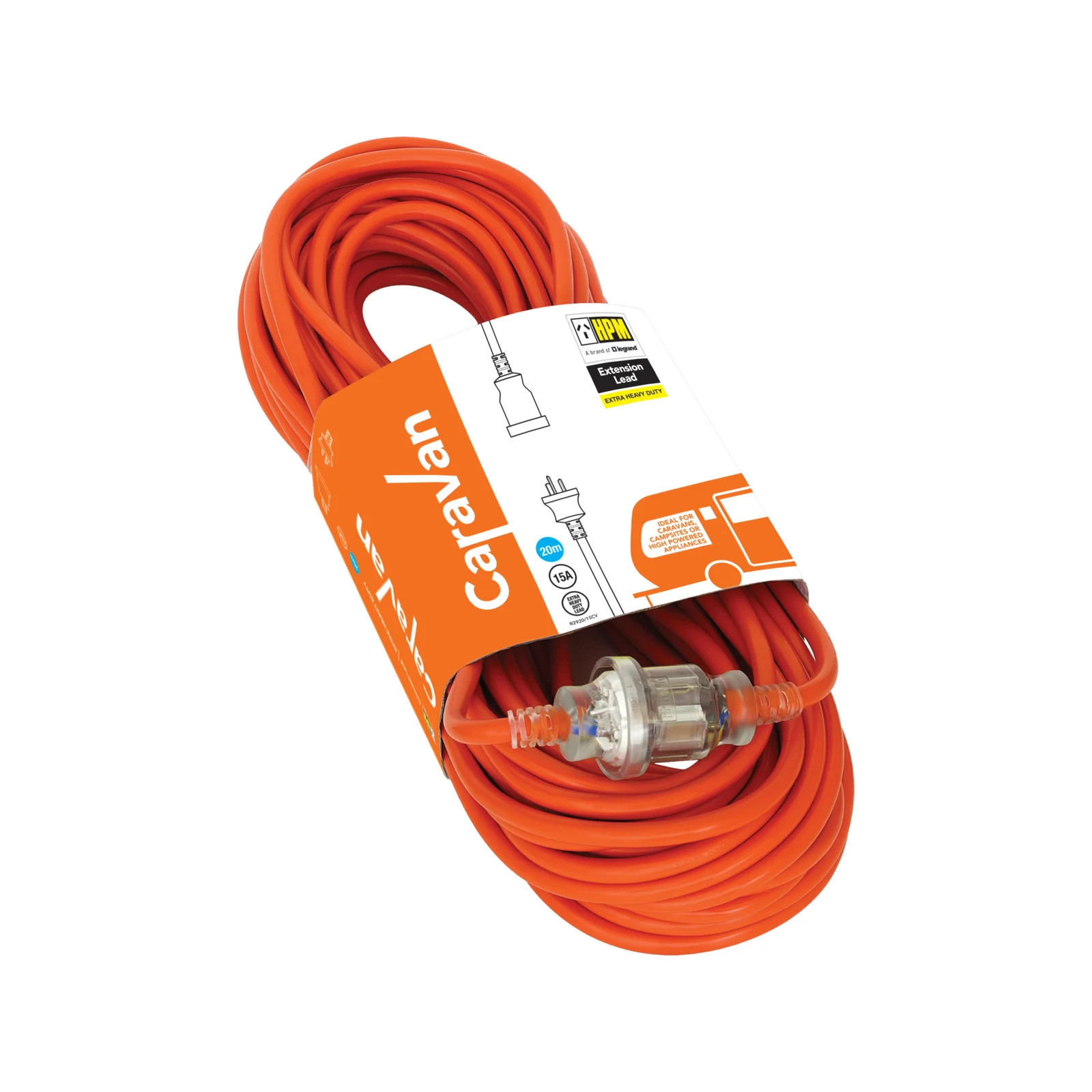 HPM 15A 3 Core 1.5mm² 20m Extra Heavy Duty Caravan Extension Lead Workshop Tool