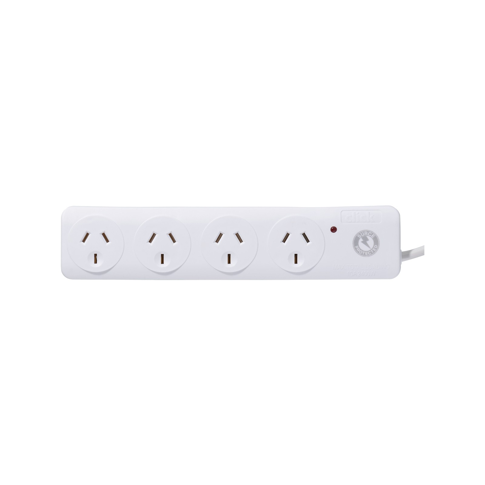Click White 4 Outlet Surge Protection Powerboard
