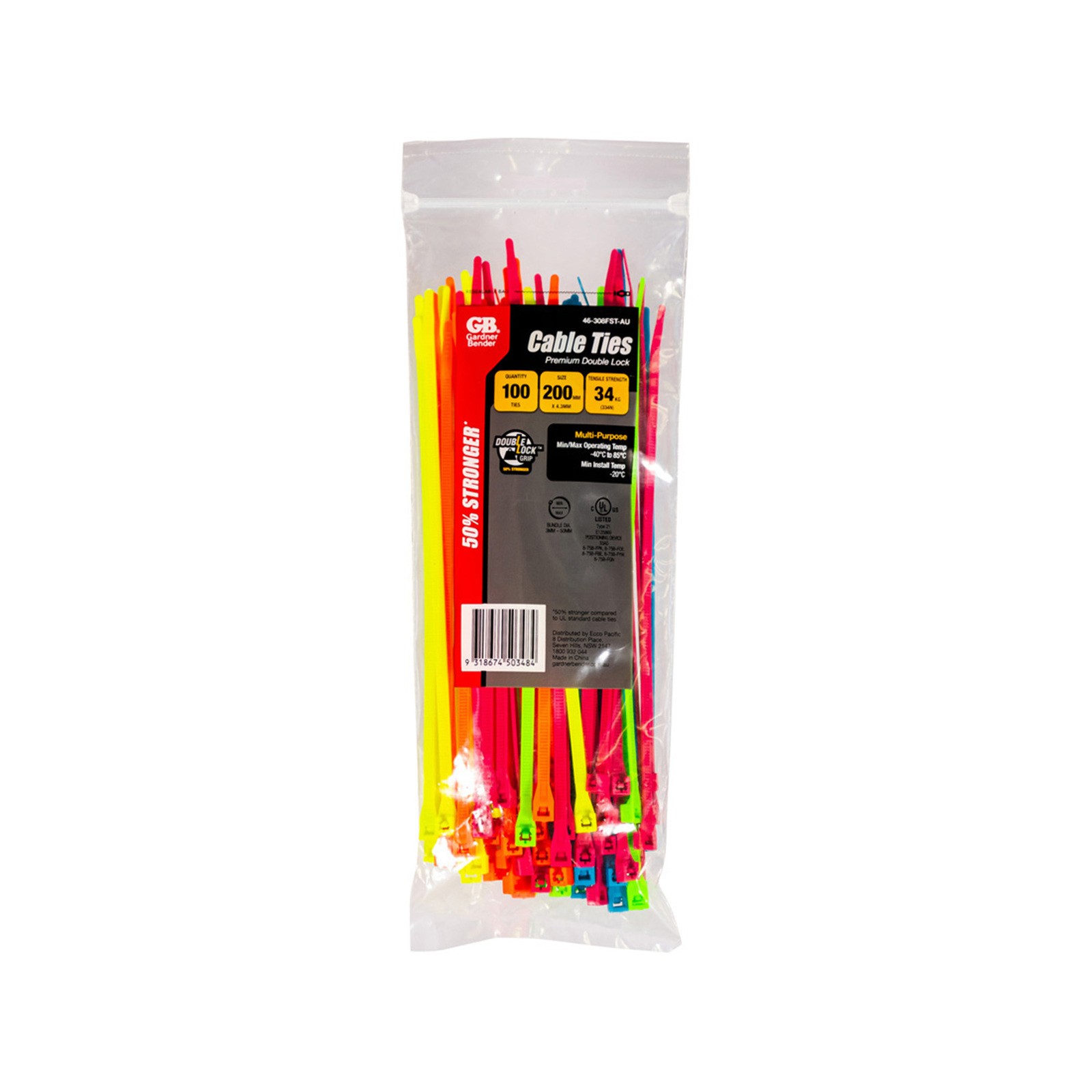 Gardner Bender 200 x 4.3mm Neon Assorted Cable Ties - 100 pieces Car Wiring