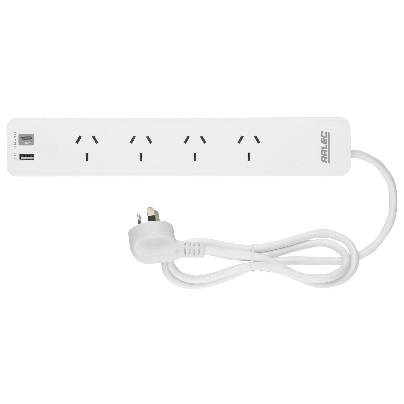 Arlec 4 Outlet Powerboard With USB Chargers Car Charger