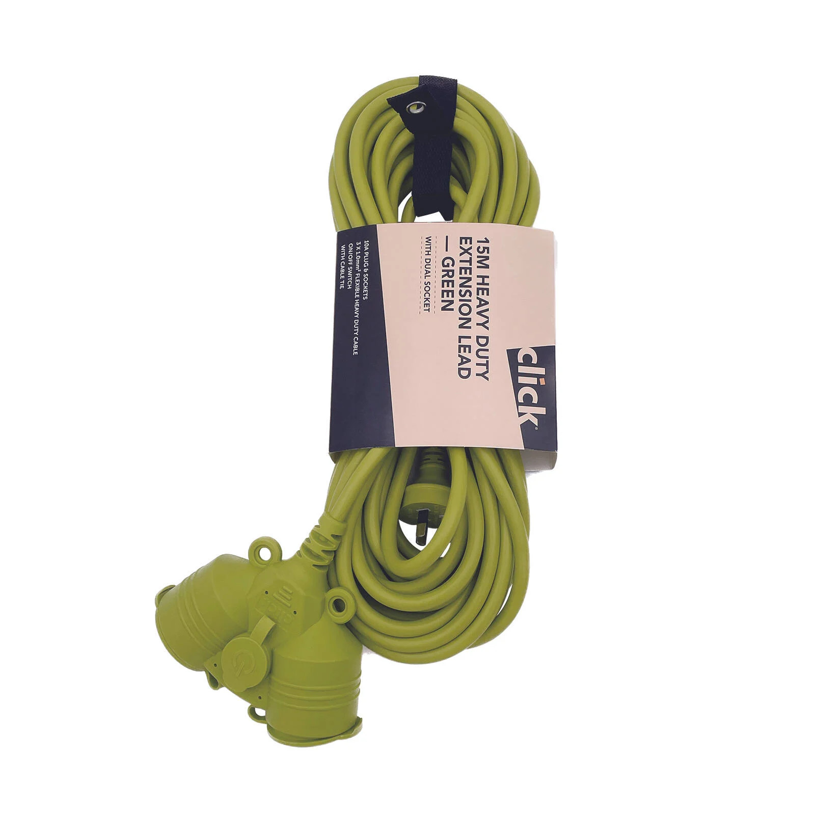 Click 15m Green Heavy Duty Extension Lead With Dual Socket Workshop Tool