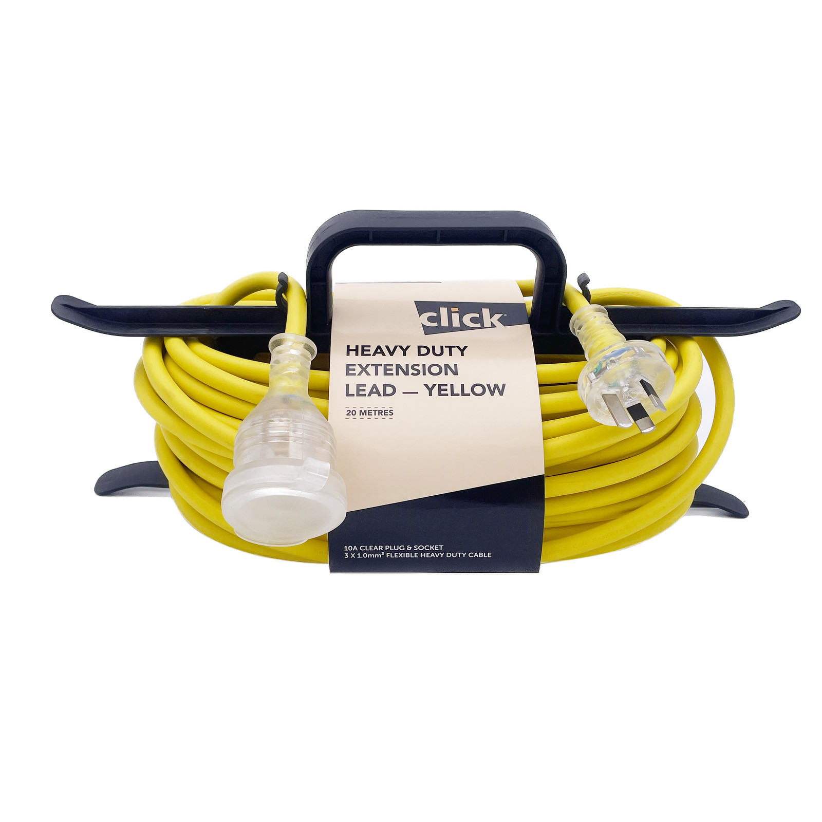 Click 20m Yellow Heavy Duty Extension Lead with Cable Tidy Car Wiring Adapter