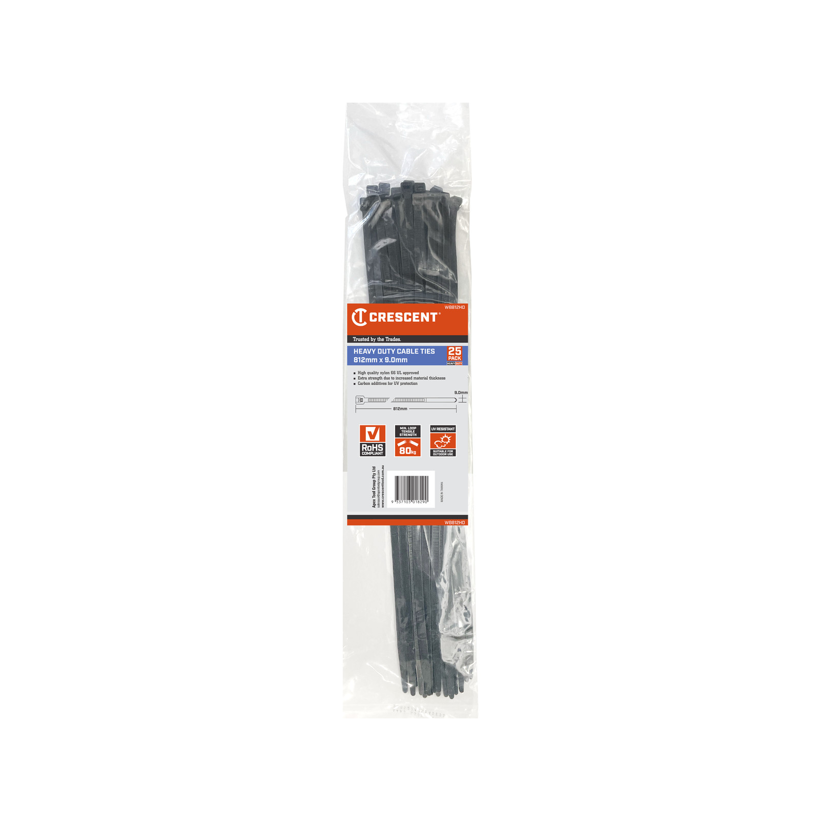 Crescent 812 x 9mm Heavy Duty Cable Ties - 25 pieces Car Wiring Adapter