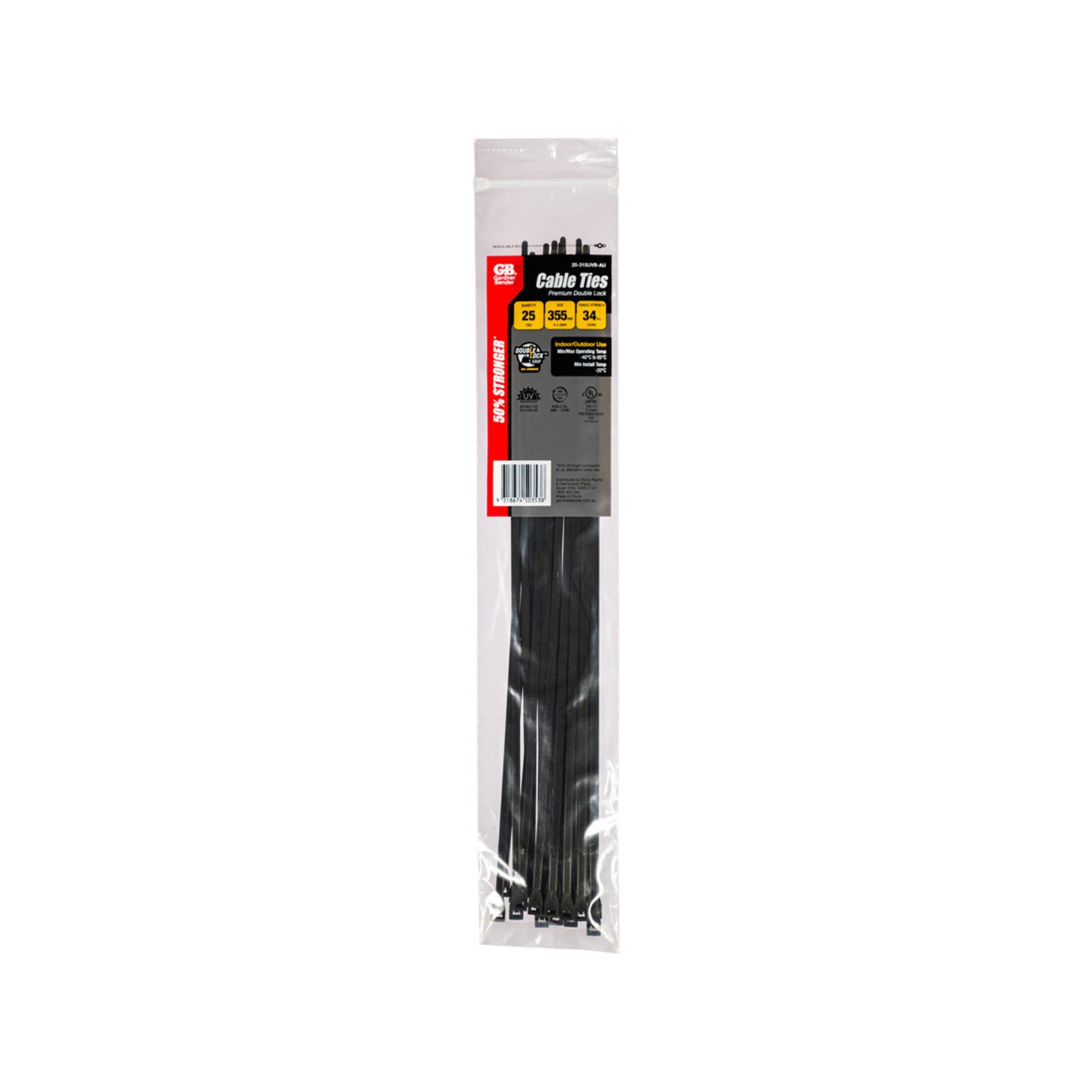 Gardner Bender 355 x 4.3mm Black Double-Lock Cable Ties - 25 pieces Car Wiring