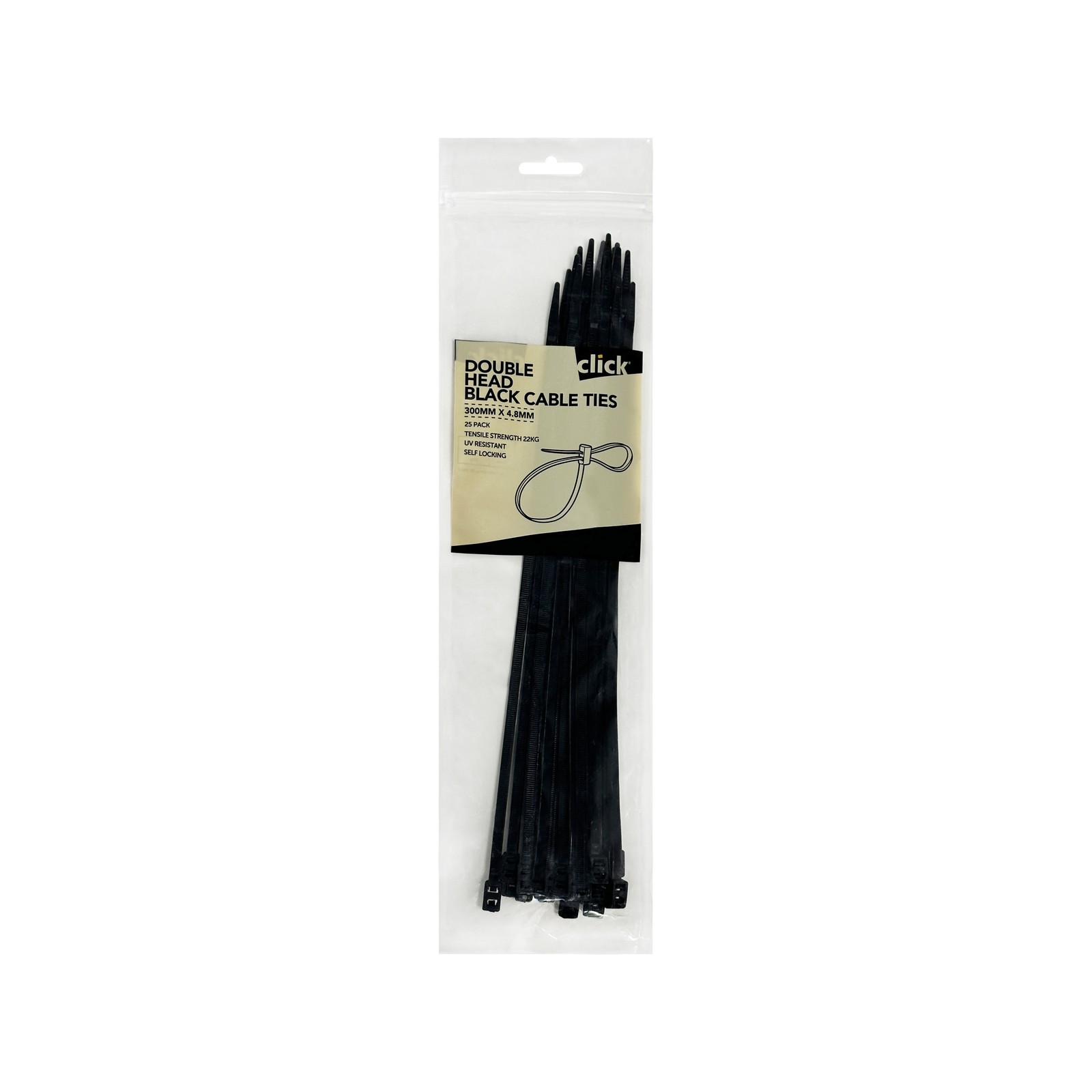 Click 300mm Black Double Headed Cable Tie - 25 pieces Car Wiring Adapter