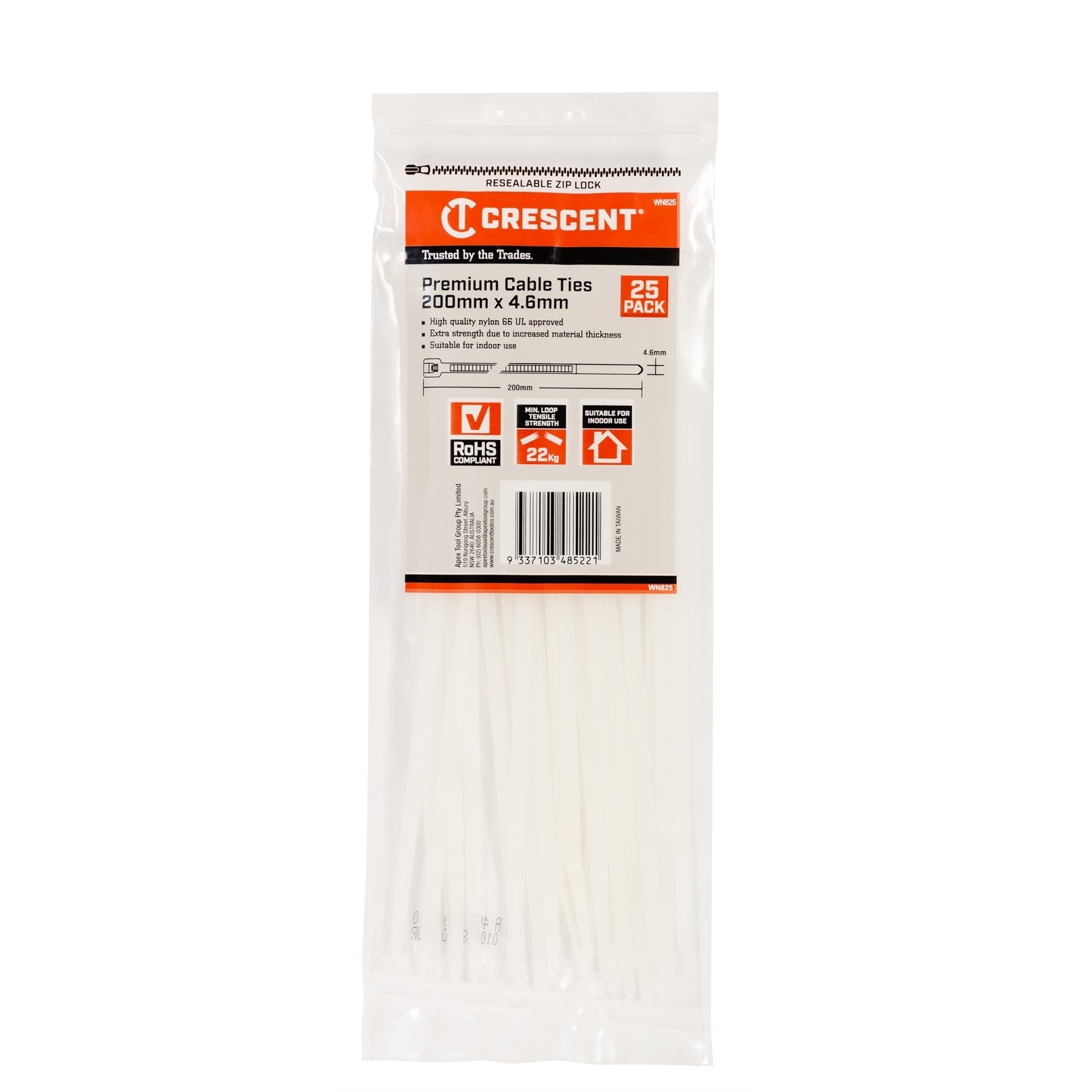 Crescent 200 x 4.6mm Natural Cable Ties 2 pcs Car Wiring Adapter