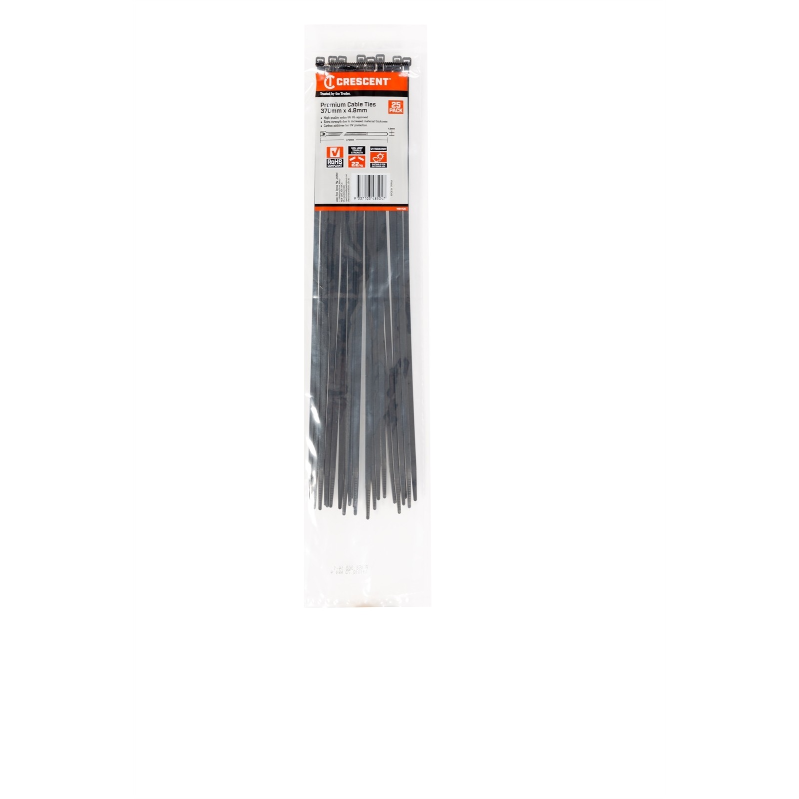 Crescent 370mm x 4.8mm Black Cable Ties - 25 pieces Car Wiring Adapter