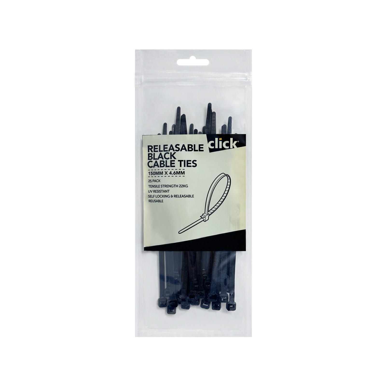 Click 100mm Black Releasable Cable Tie 4 pcs Car Wiring Adapter