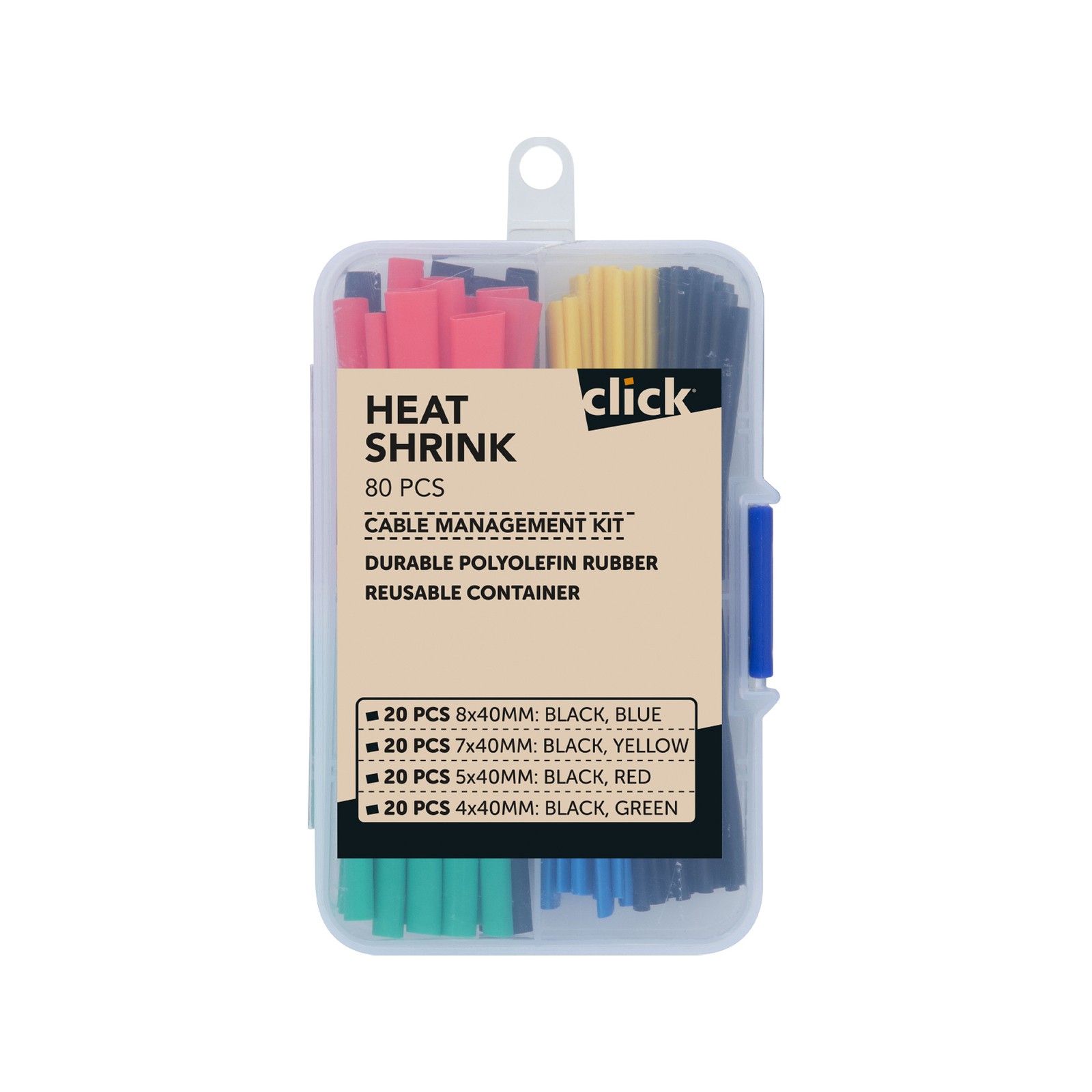 Click Multicolour Heatshrink Cable Management Kit - 80 Pieces Car Wiring Adapter