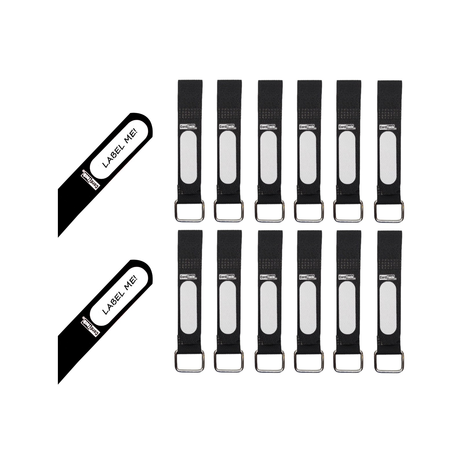 CordTech Reusable Label Straps With Buckle - 12 pieces