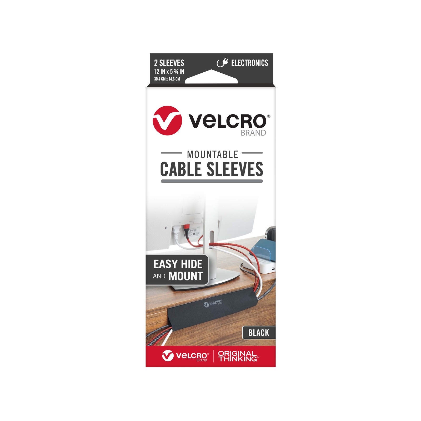 VELCRO Brand 30 x 14.6cm Black Mountable Cable Sleeves - 2 pieces Car Wiring