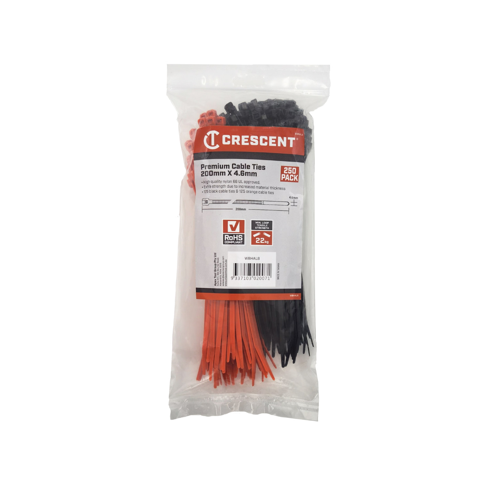 Crescent 200 x 4.6mm Halloween Black and Orange Cable Ties - 250 pieces Adapter