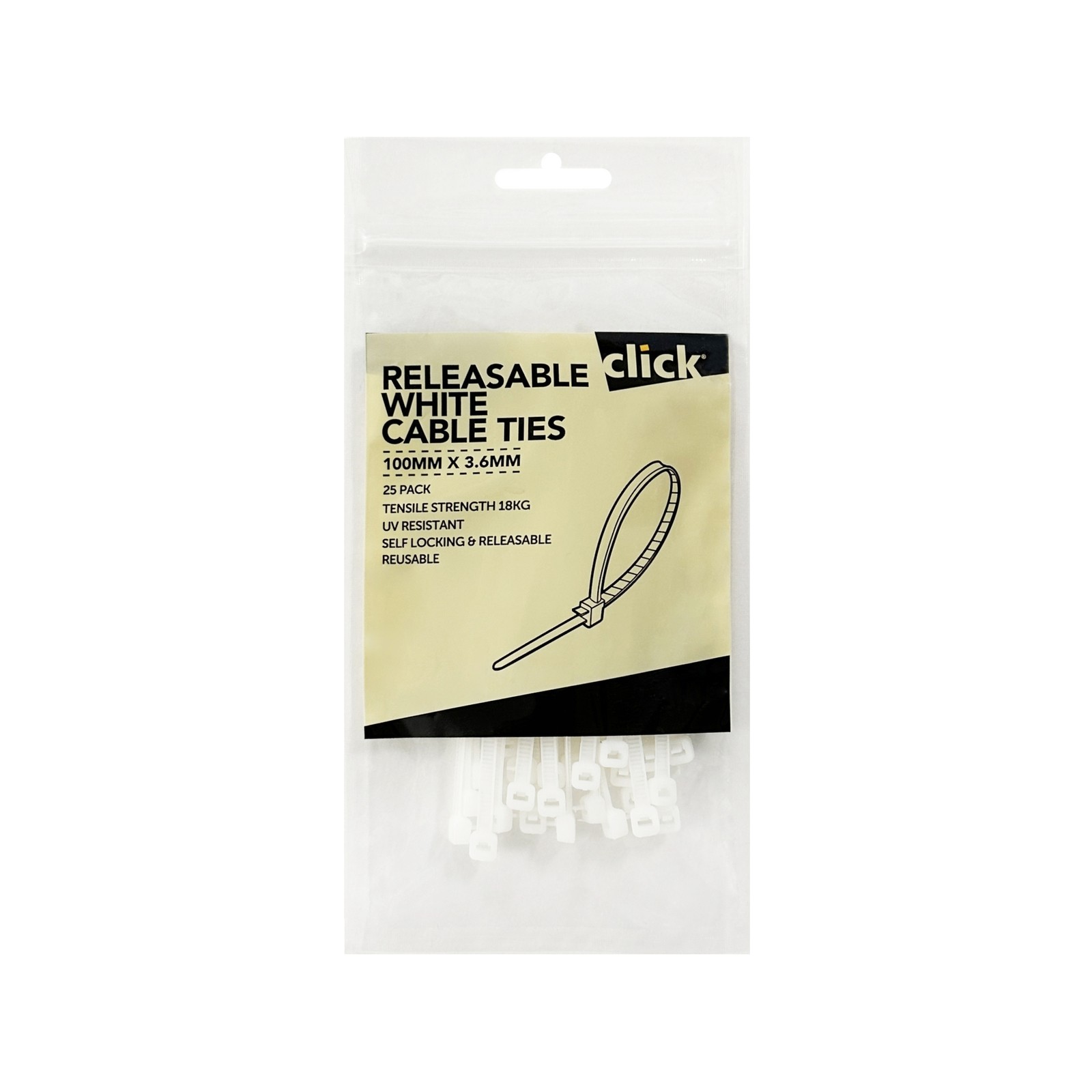 Click 100mm White Releasable Cable Tie 4 pcs Car Wiring Adapter