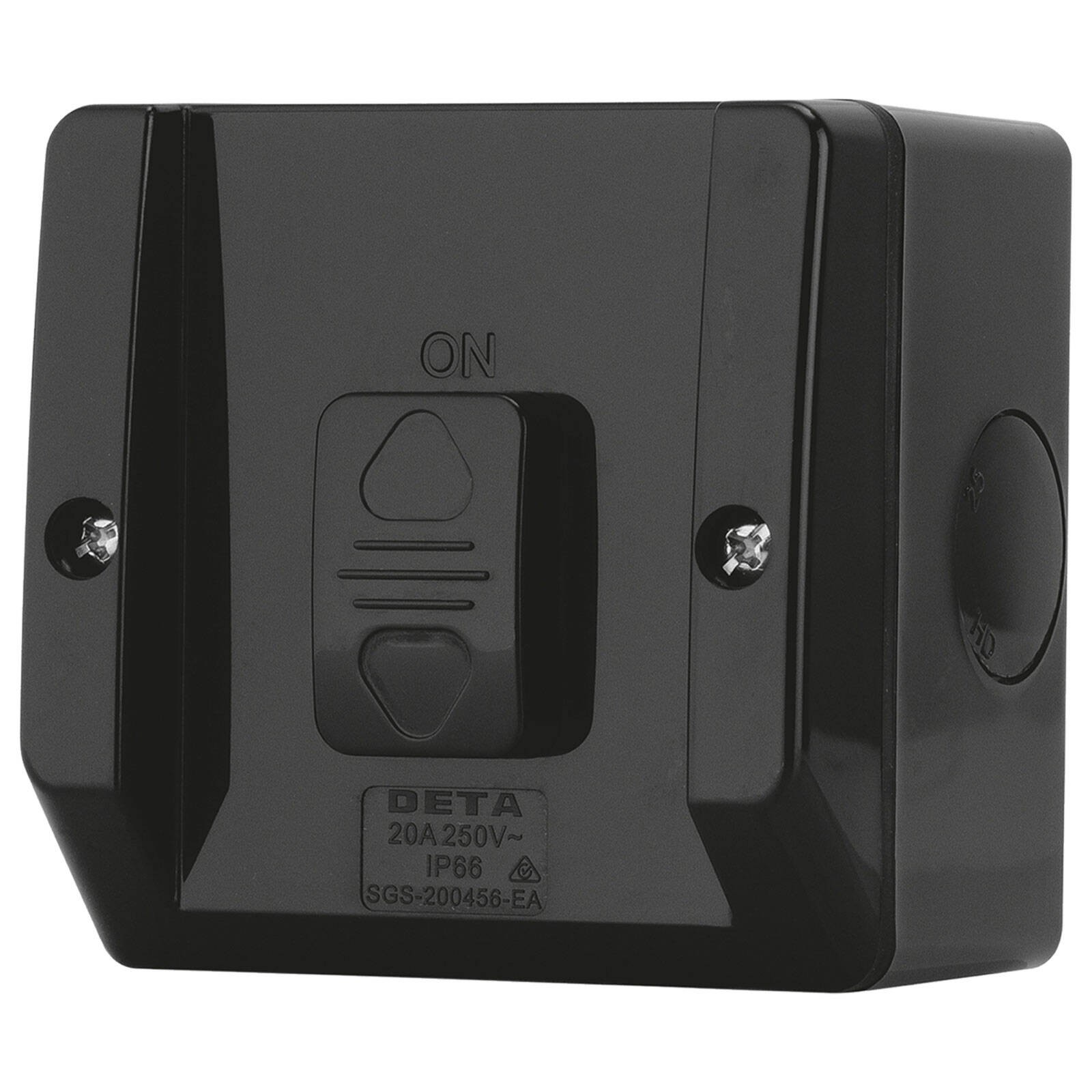 Deta 250V 20 Amp Matte Black IP66 Weatherproof Outdoor Single Switch