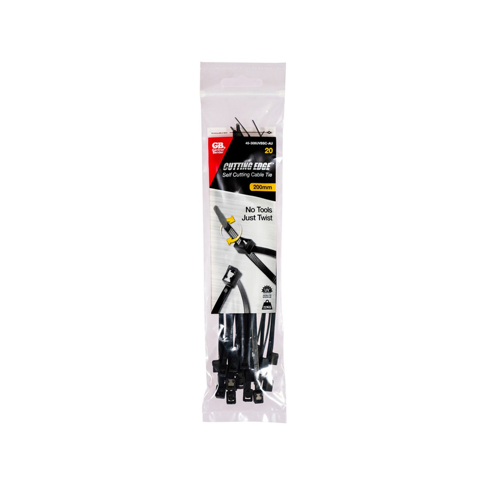 Gardner Bender 200 x 4.3mm Black Self-Cutting Cable Ties - 20 pieces Car Wiring