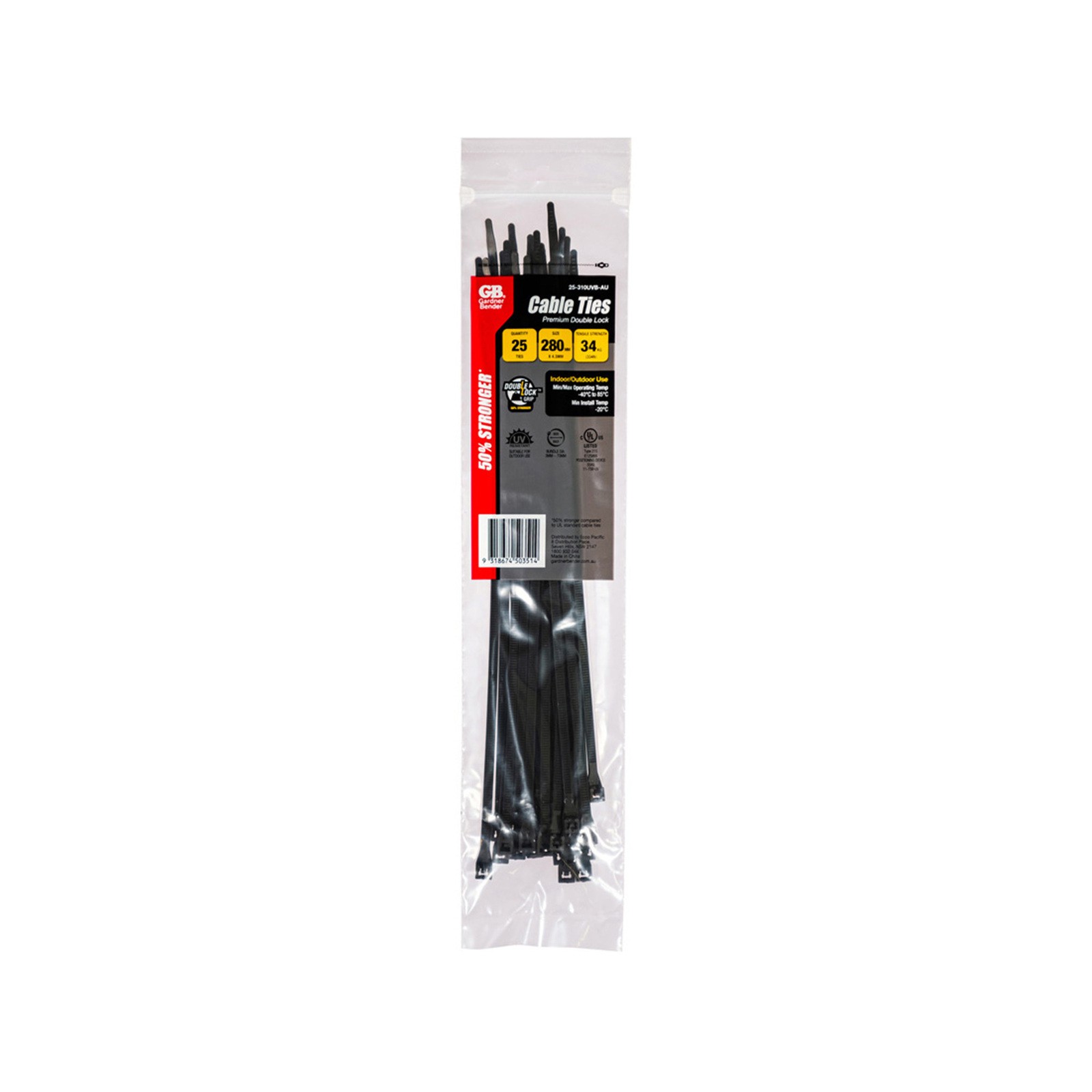 Gardner Bender 280 x 4.3mm Black Double-Lock Cable Ties 2 pcs Car Wiring Adapter