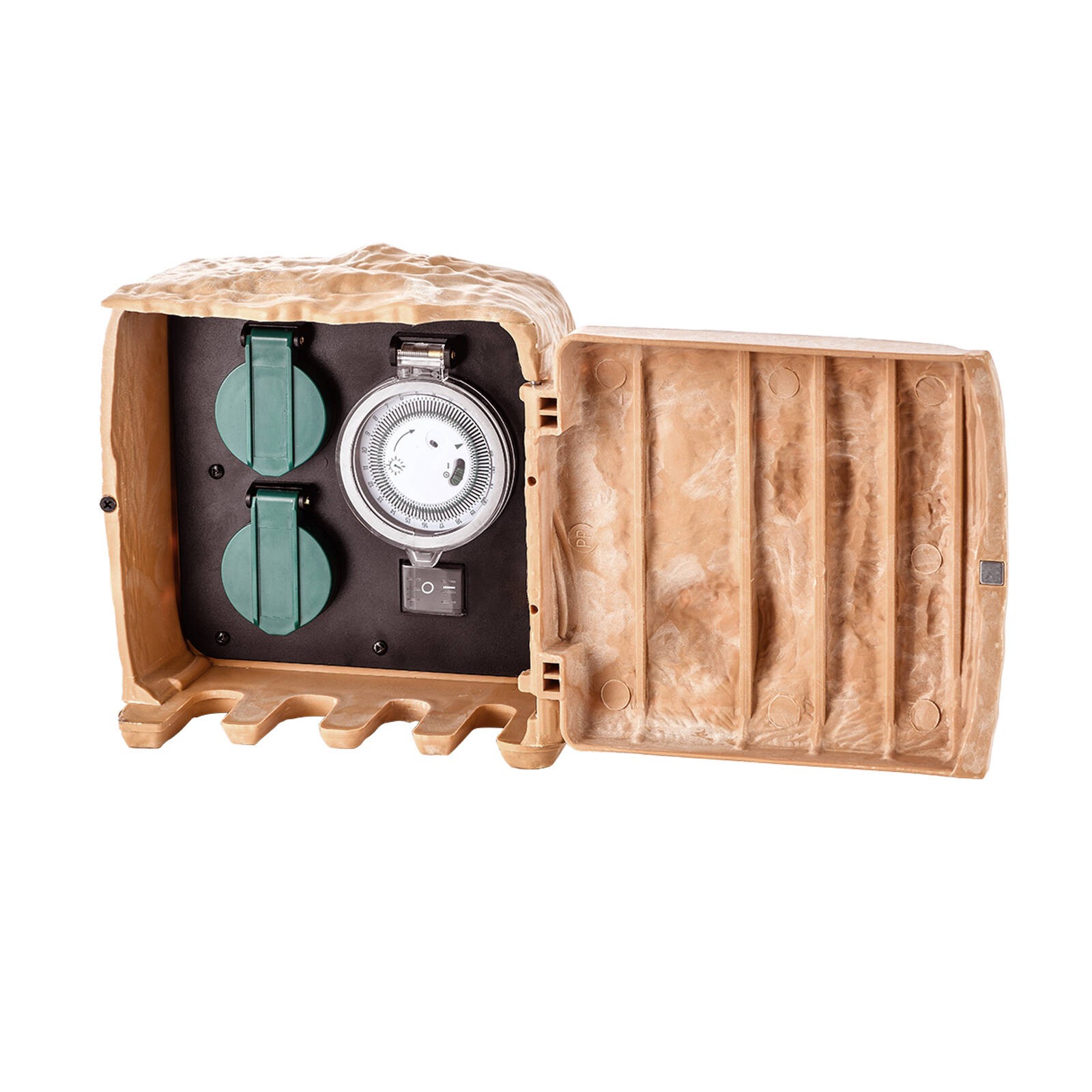 Click Power Garden Socket Stone with Timer - Beige Marble Look Workshop Tool