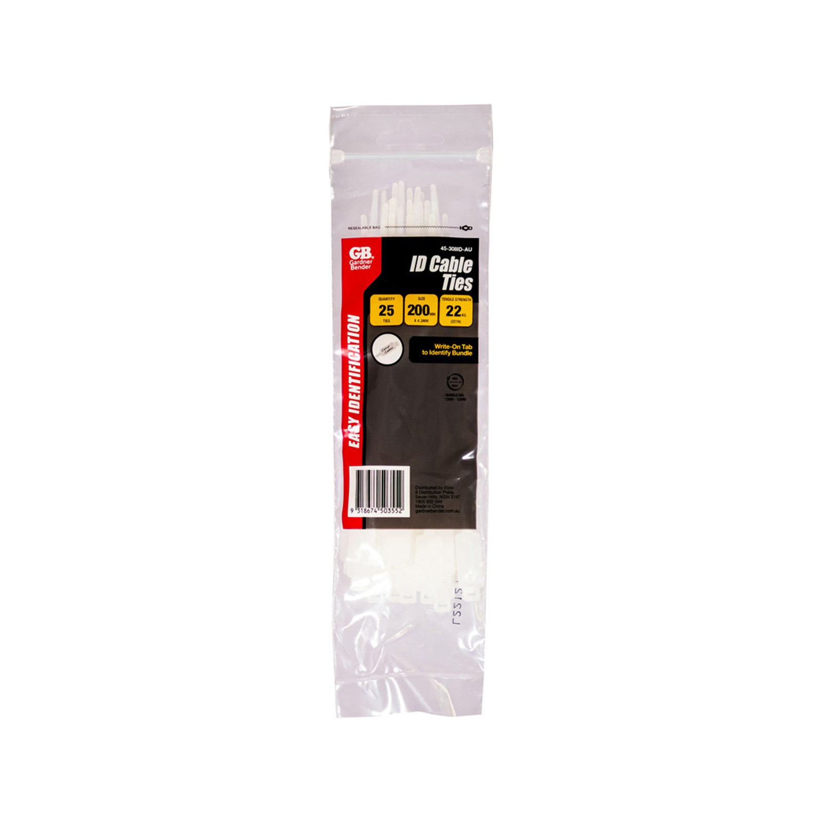 Gardner Bender 200 x 4.3mm Write On ID Cable Ties - 25 pieces Car Wiring Adapter