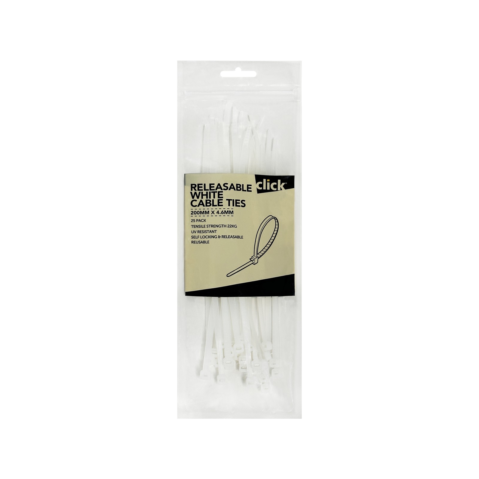Click 200mm White Releasable Cable Tie - 25 pieces Car Wiring Adapter