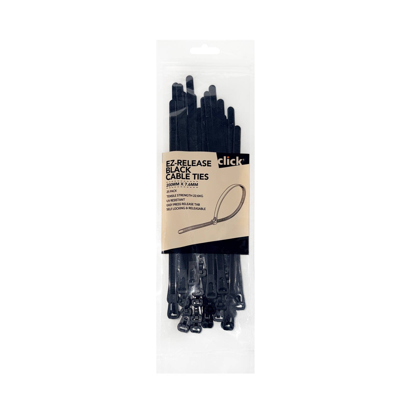 Click 200mm Black EZ-Release Releasable Cable Tie 2 pcs Car Wiring Adapter