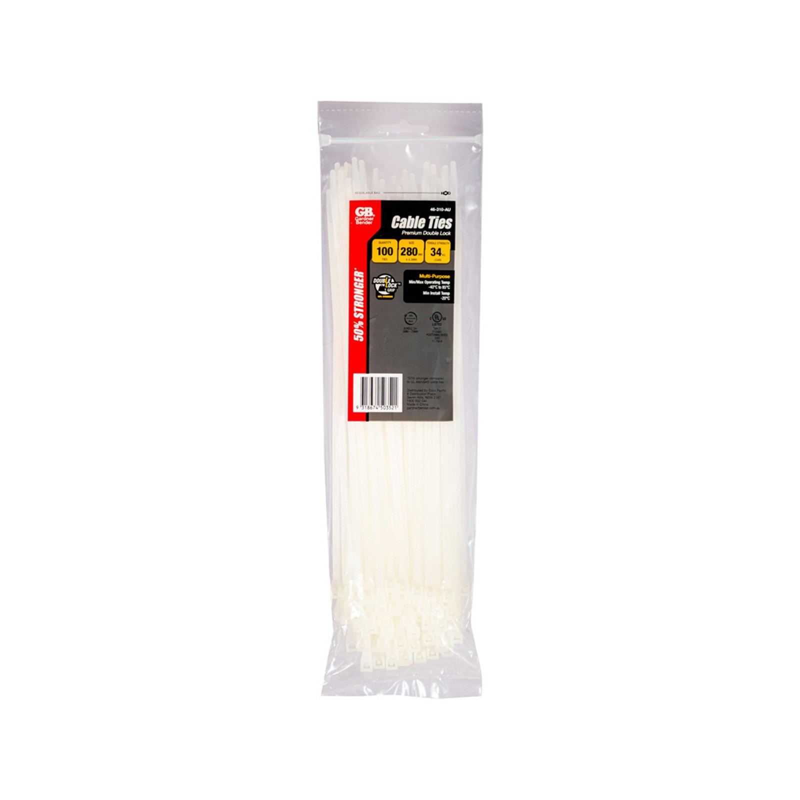 Gardner Bender 280 x 4.3mm Double-Lock Cable Ties - 100 pieces