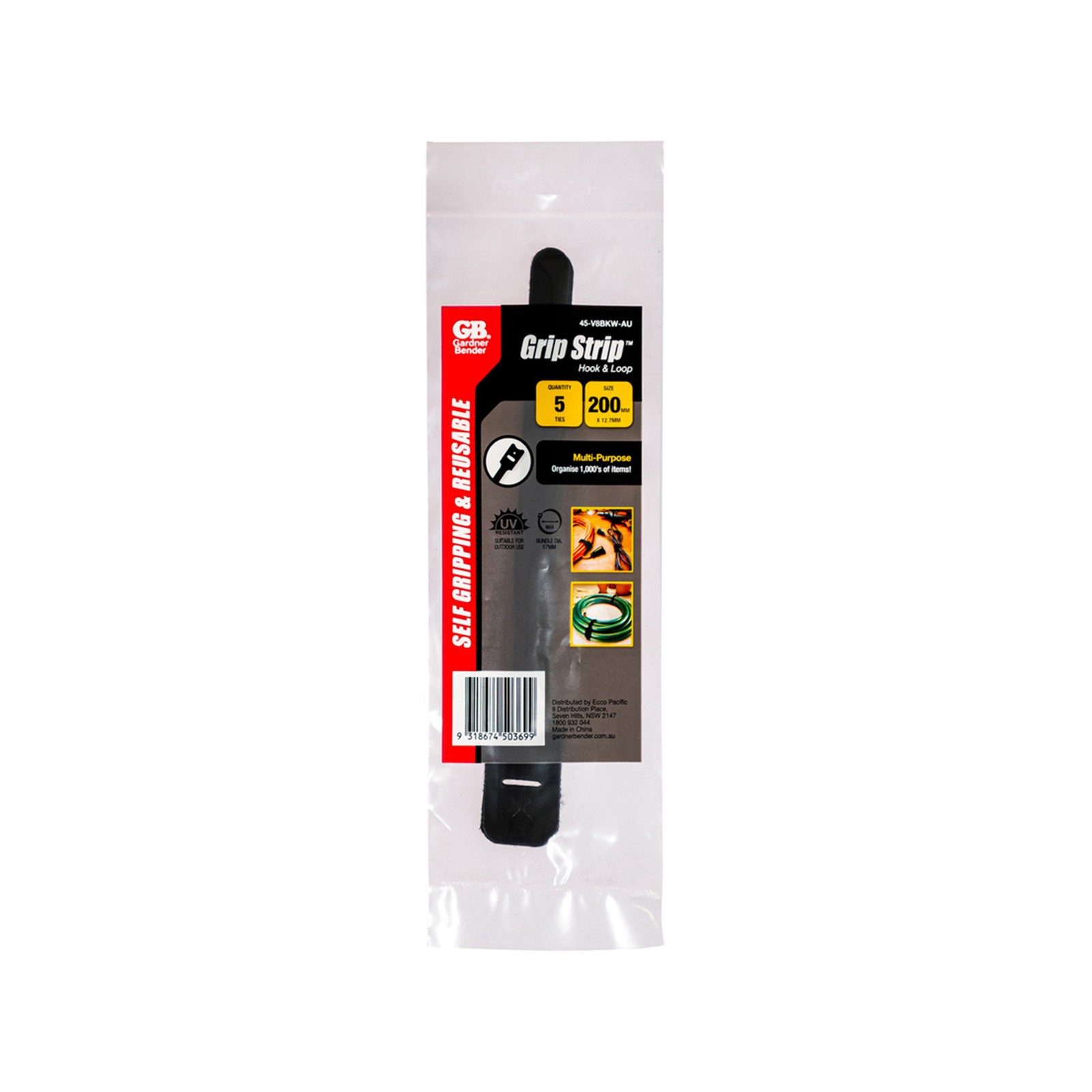 Gardner Bender 203mm Black Hook And Loop Cable Ties - 5 pieces Car Wiring