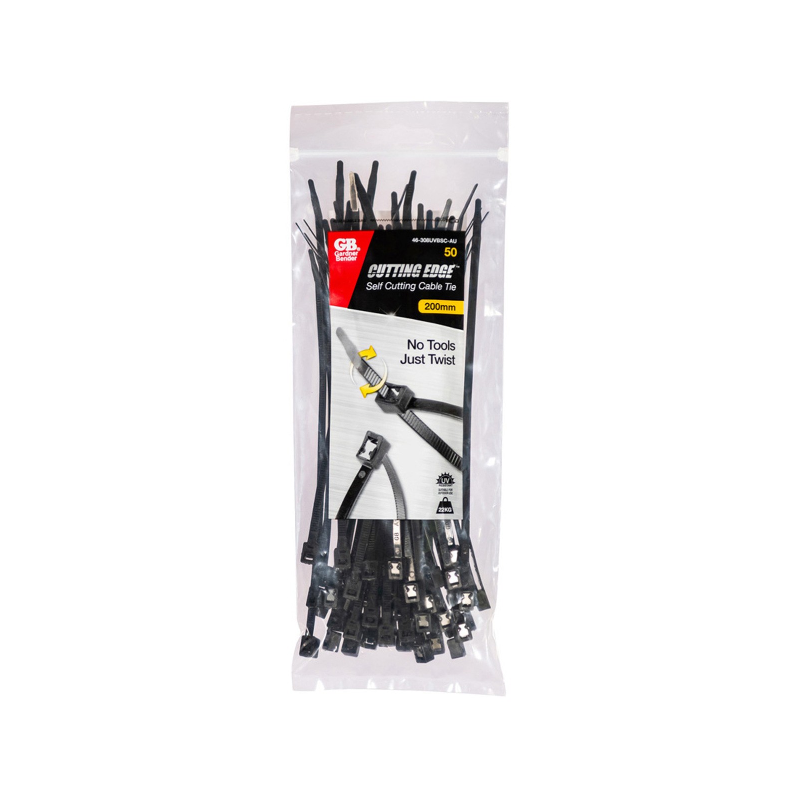 Gardner Bender 200 x 4.3mm Black Self-Cutting Cable Ties - 50 pieces