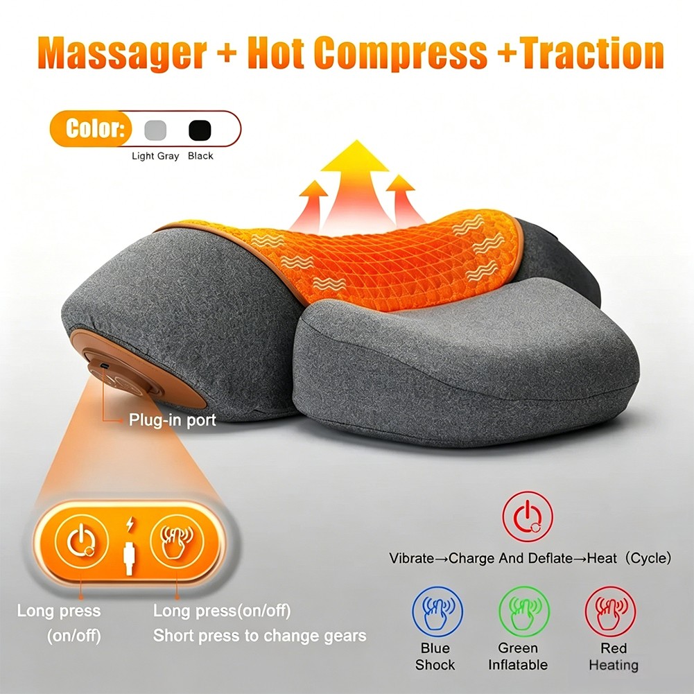 3 in 1 Electric Neck Massager Pillow Thera Traction Heating Massage with Heat