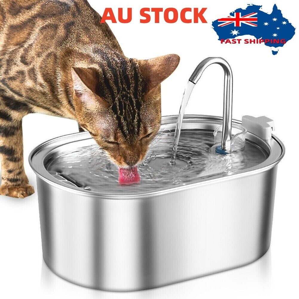 304 Stainless Steel Water Fountain Dog Cat Drinking Dispenser Filter Silver