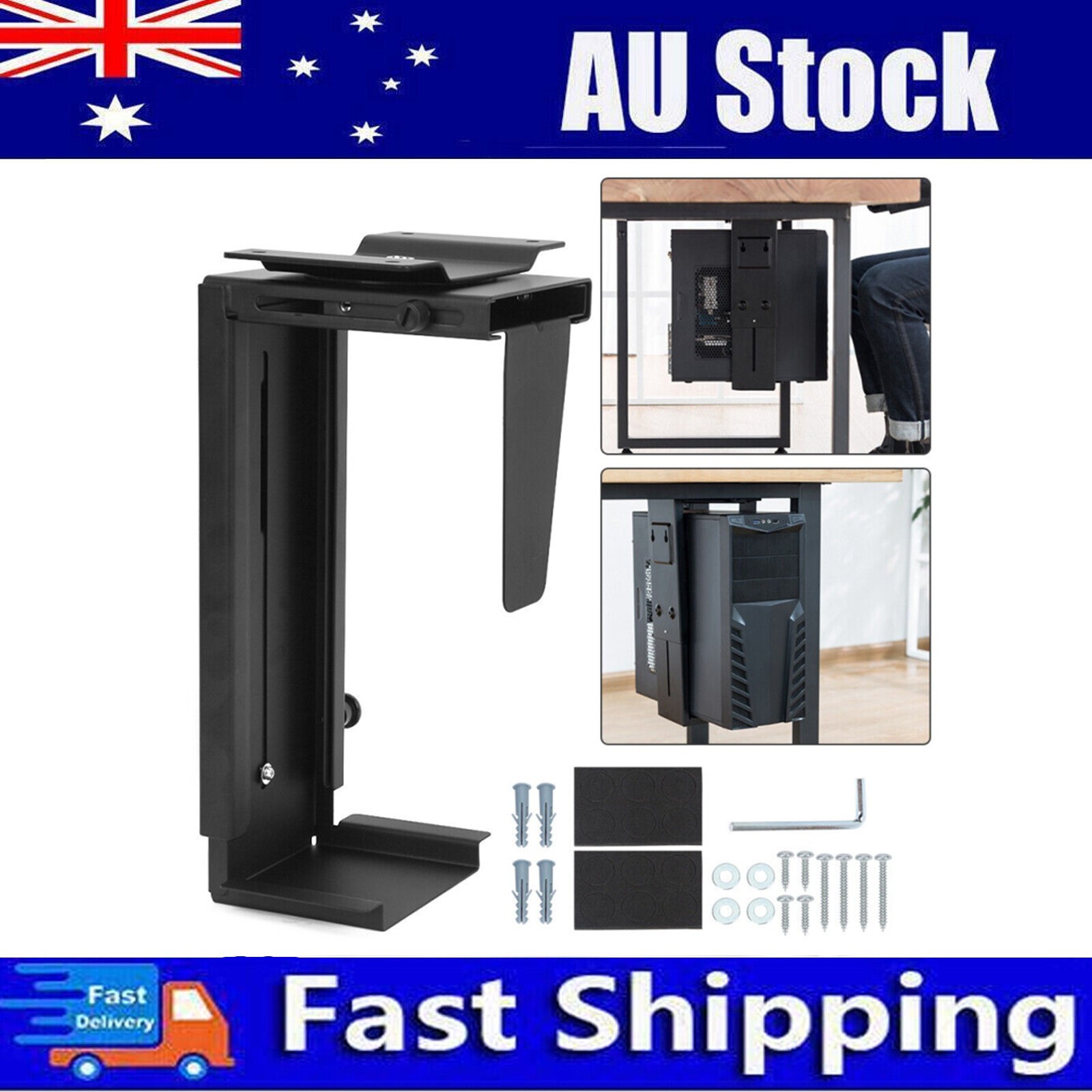 AU STOCK Universal Vertical CPU Tower Holder Under Desk PC Mount Steel