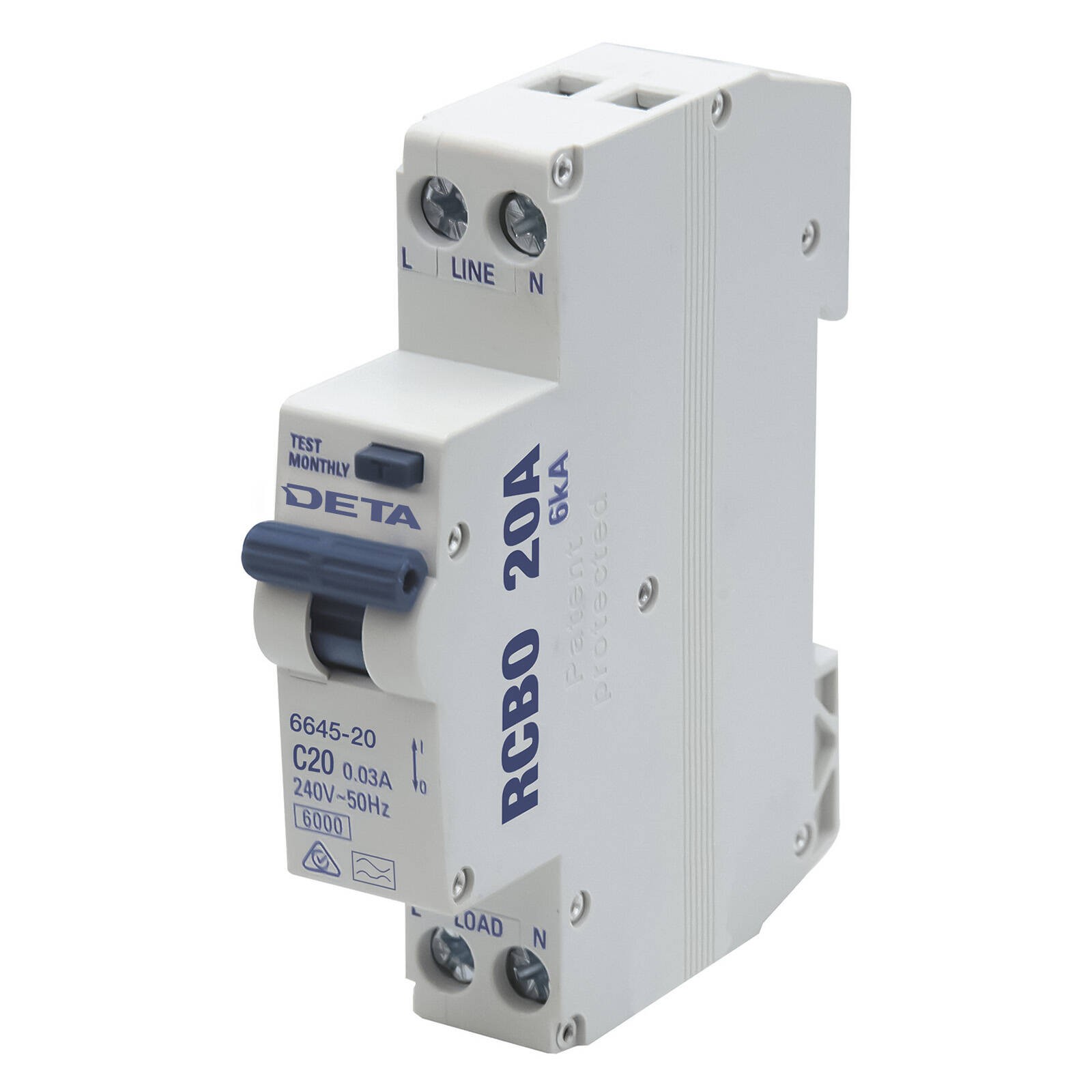 DETA 20A Residual Circuit Breaker with Overload Protection