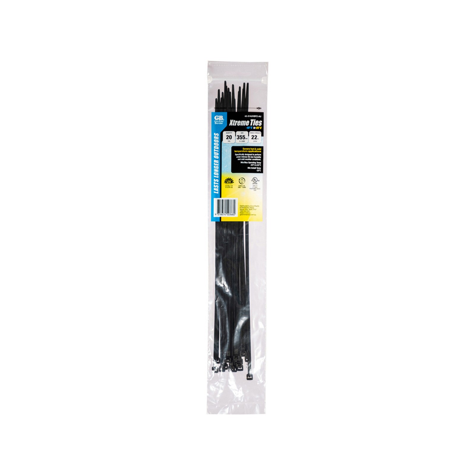 Gardner Bender 355 x 4.3mm Black Xtreme Cable Ties - 20 pieces Car Wiring
