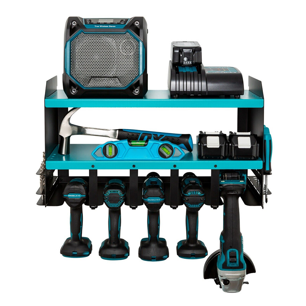 Power Tool Rack Organiser 5 Drills Storage Holder Heavy Duty Blue 3Layers Steel