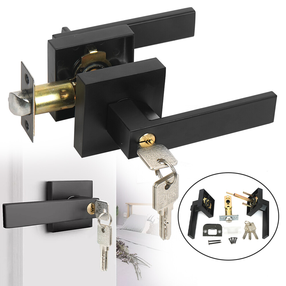 Modern Black/Silver Entrance Door Lever Handles Keyed Entry Privacy Lock Set AUS