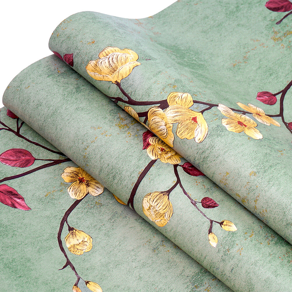 yazi 3D Floral PVC Wallpaper 45cm x 10m Green Self-Adhesive Contact Paper