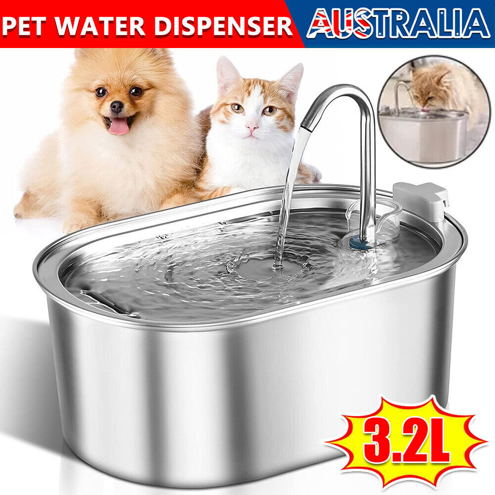 304 Stainless Steel Electric Pet Water Fountain 3.2L Cat Dog Portable Silver
